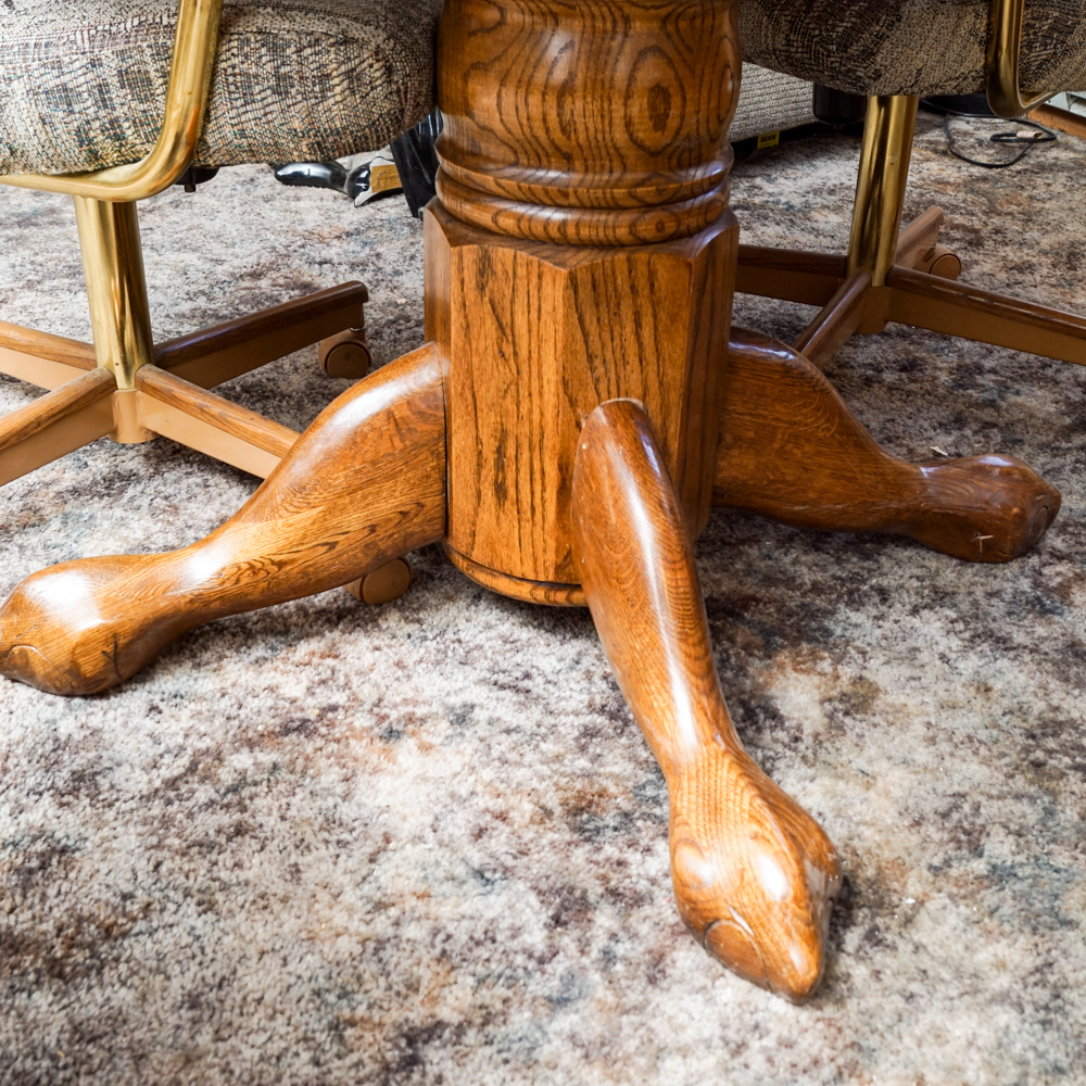Vintage Oak Dining Table with Rolling Armchairs