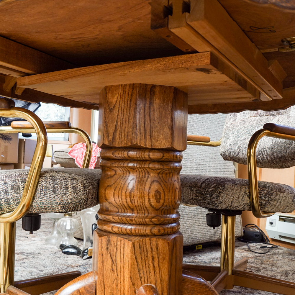 Vintage Oak Dining Table with Rolling Armchairs