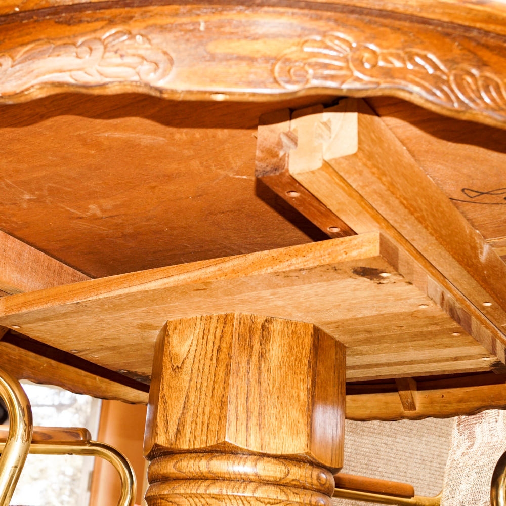Vintage Oak Dining Table with Rolling Armchairs
