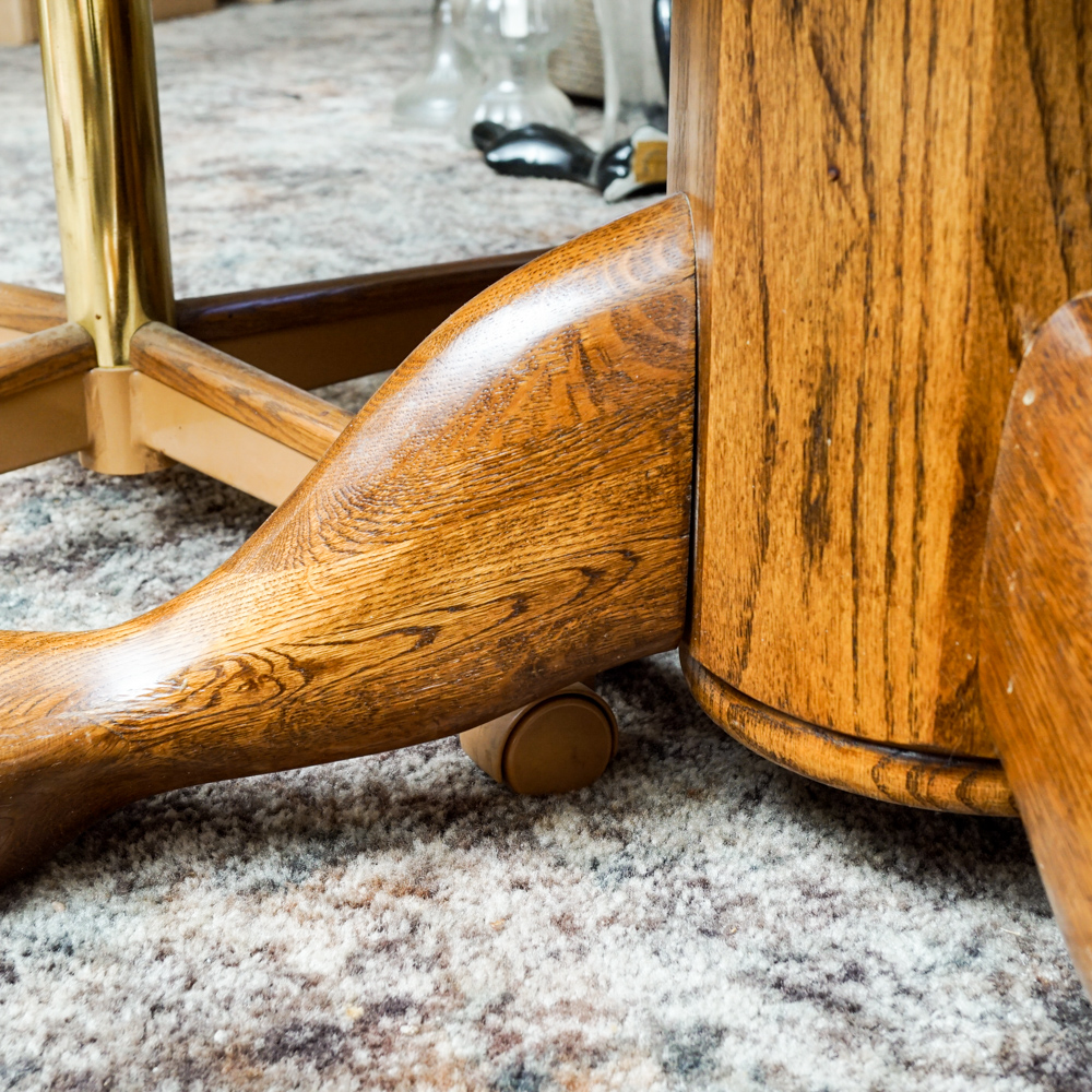 Vintage Oak Dining Table with Rolling Armchairs