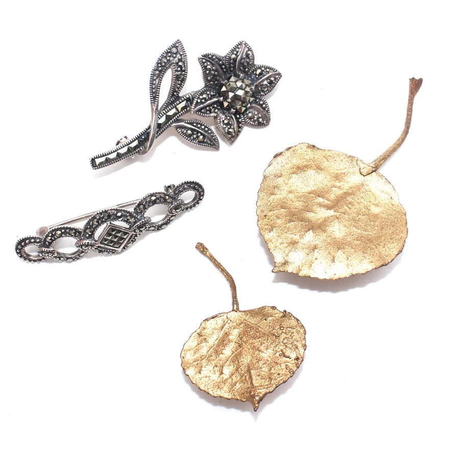Sterling Silver and Gilt Aspen Leaf Brooches