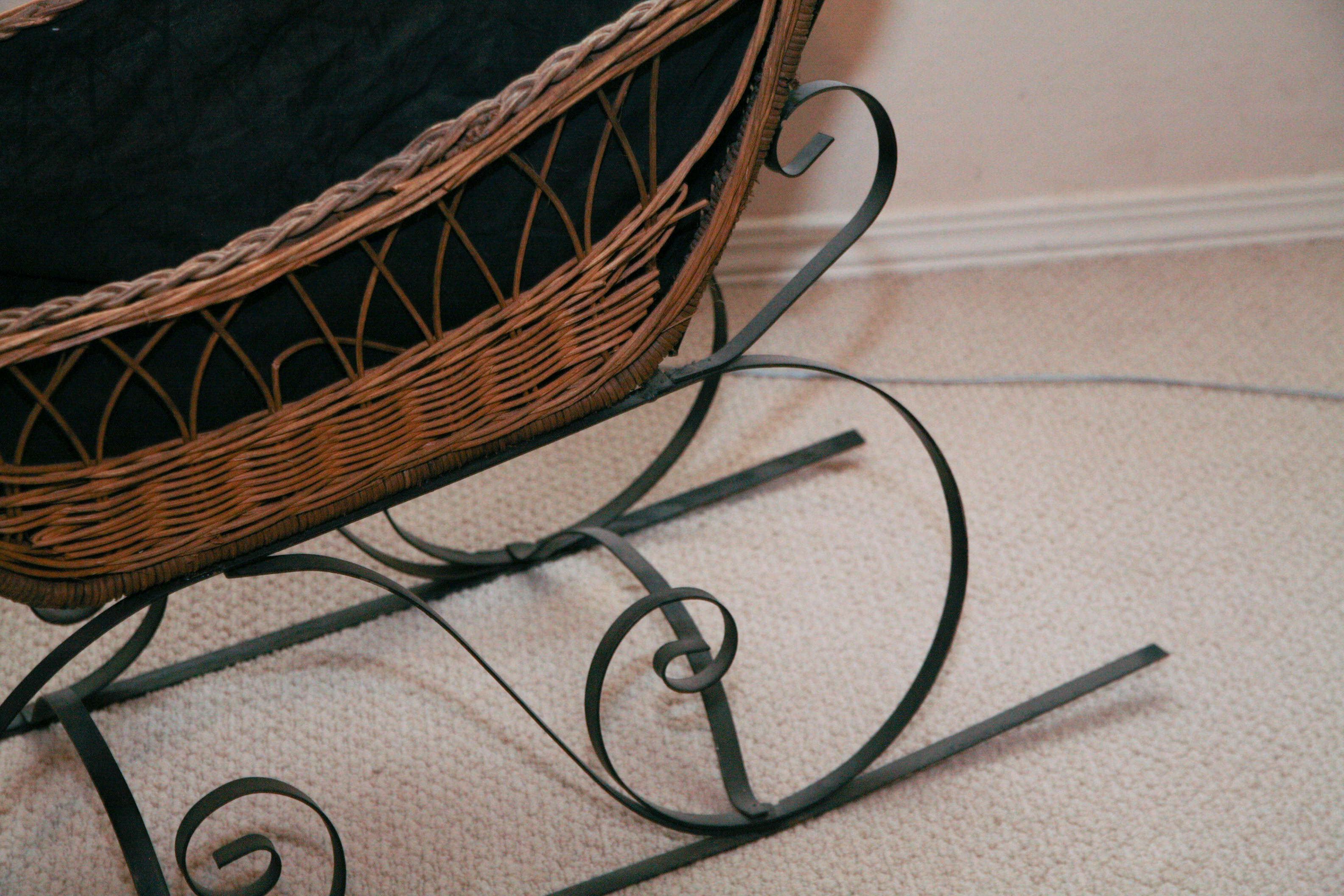 Pair of Baskets with Wrought Iron Sleigh Frame