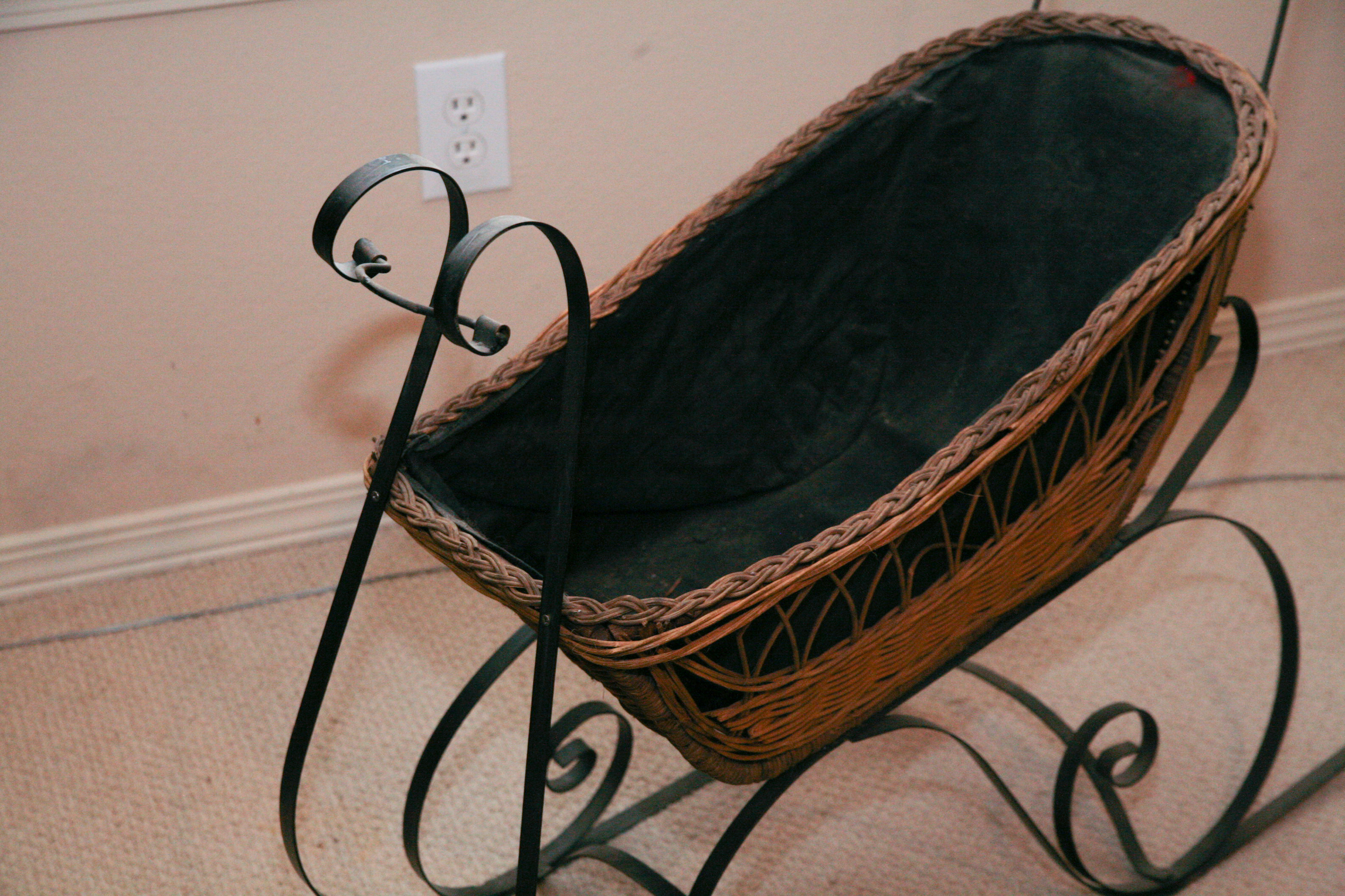 Pair of Baskets with Wrought Iron Sleigh Frame
