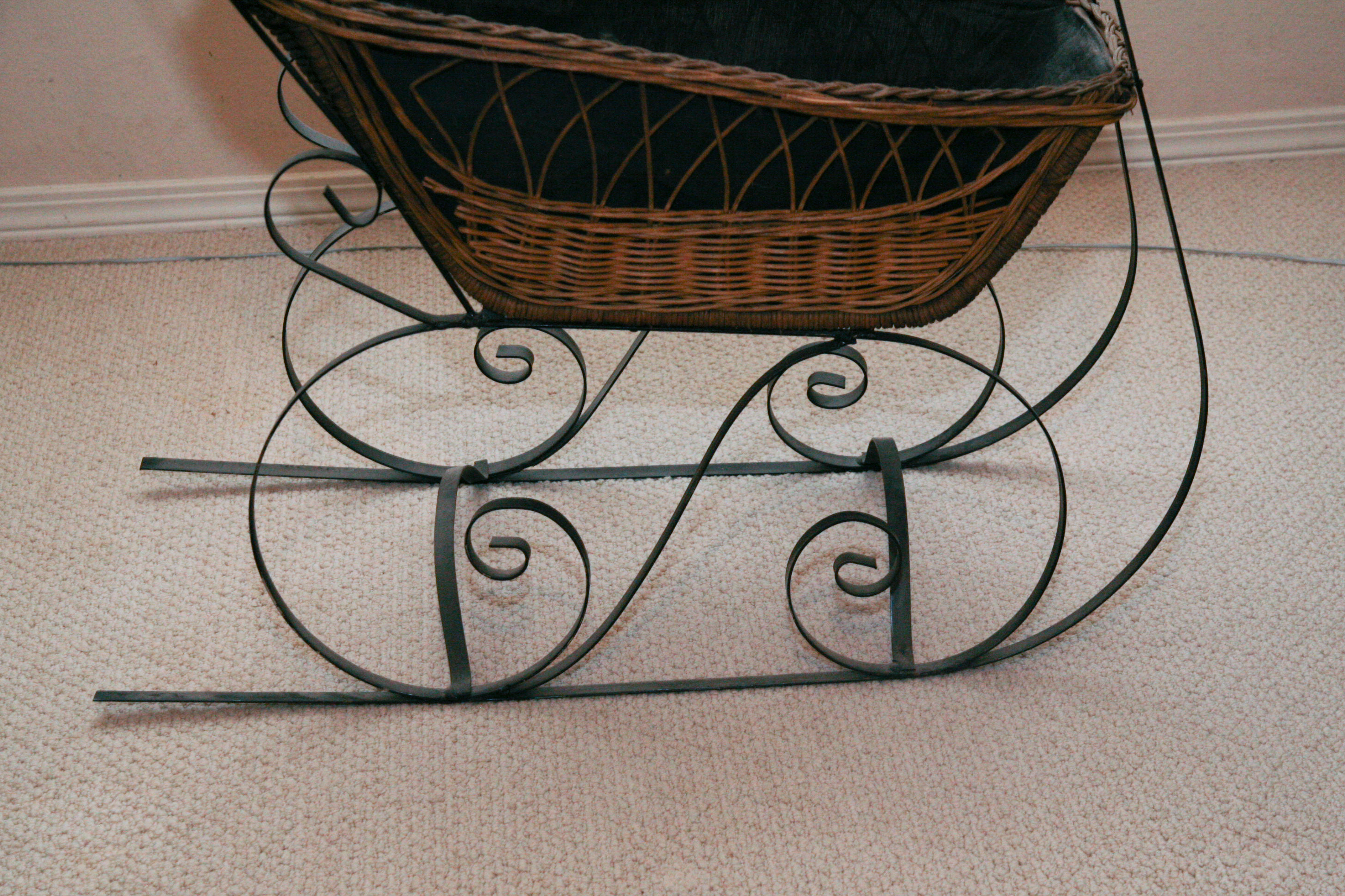 Pair of Baskets with Wrought Iron Sleigh Frame