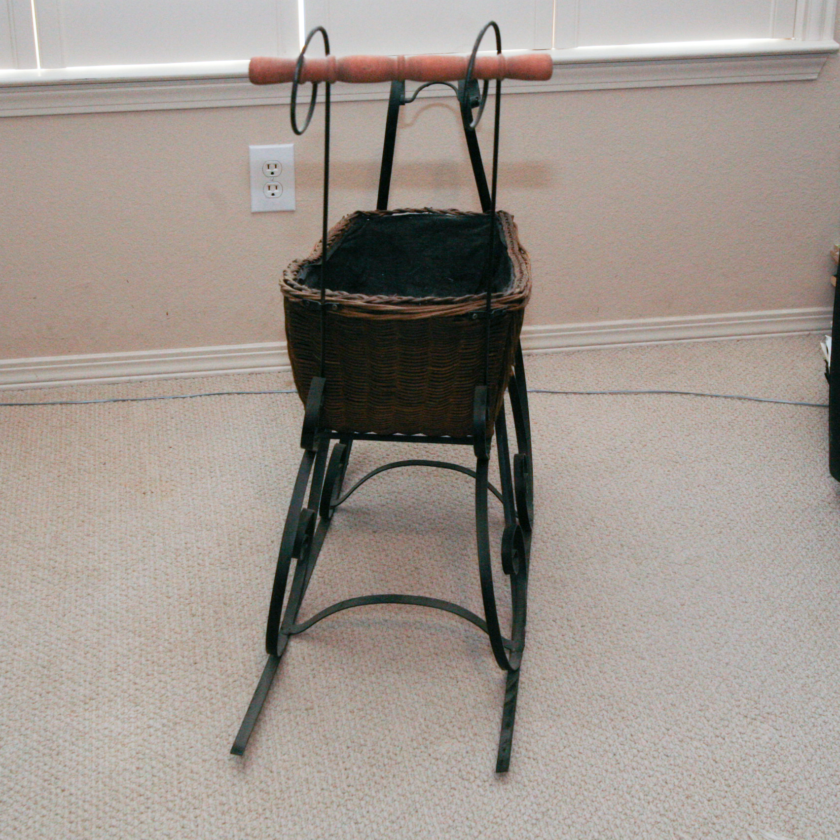 Pair of Baskets with Wrought Iron Sleigh Frame