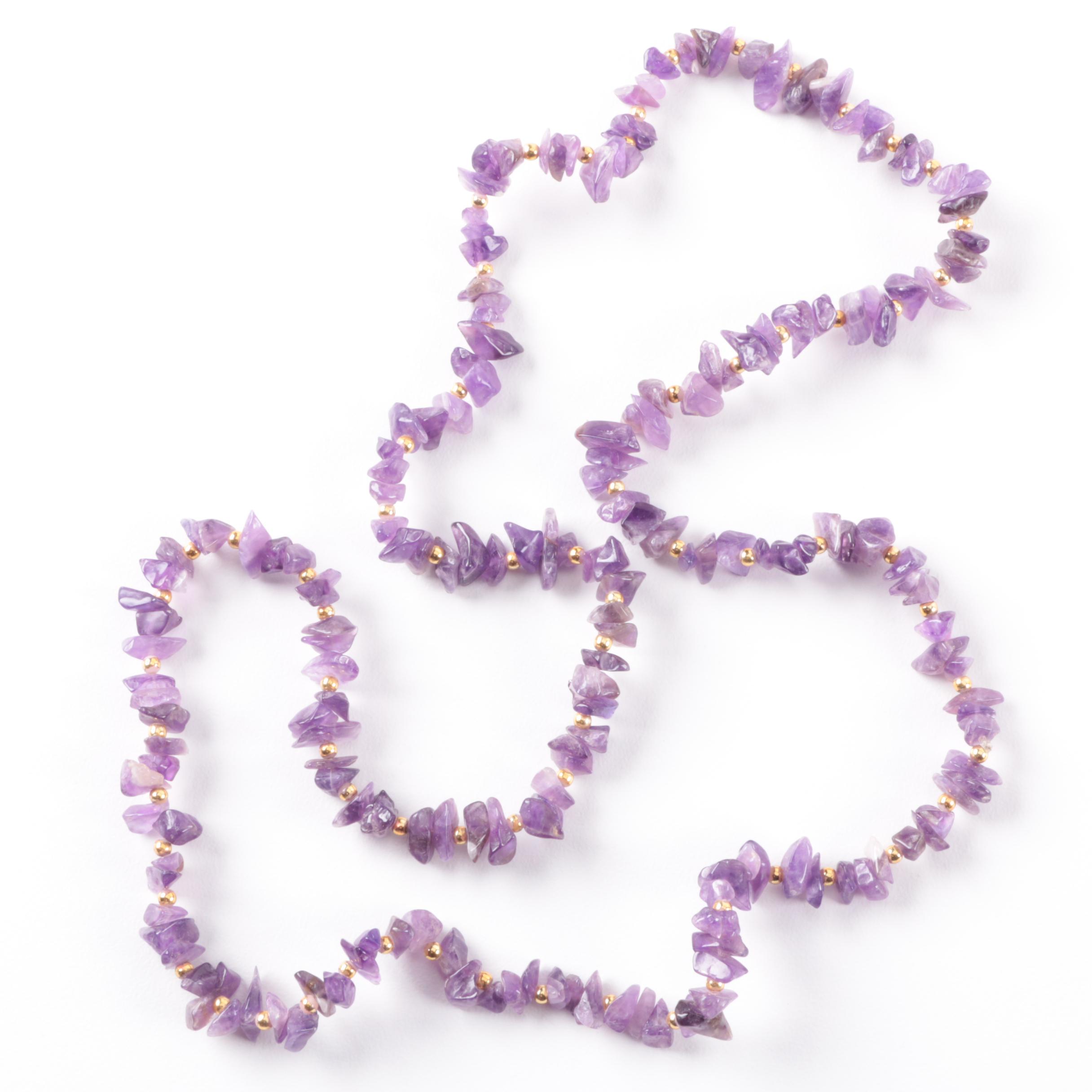 Amethyst Necklace with Gold Toned Spacers