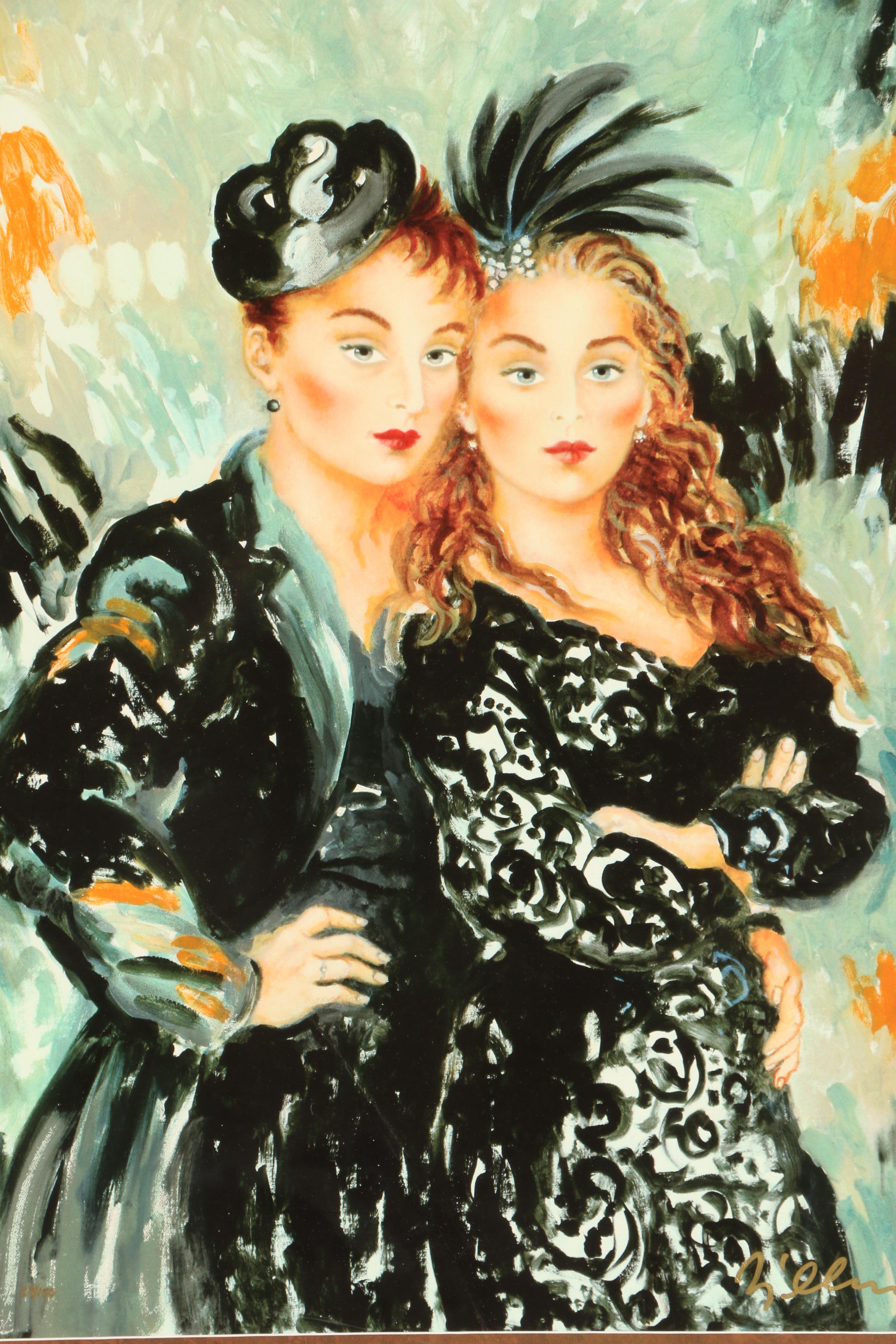 Embellished Giclee After Joanna Zjawinska's Painting "Lulu and Lili"