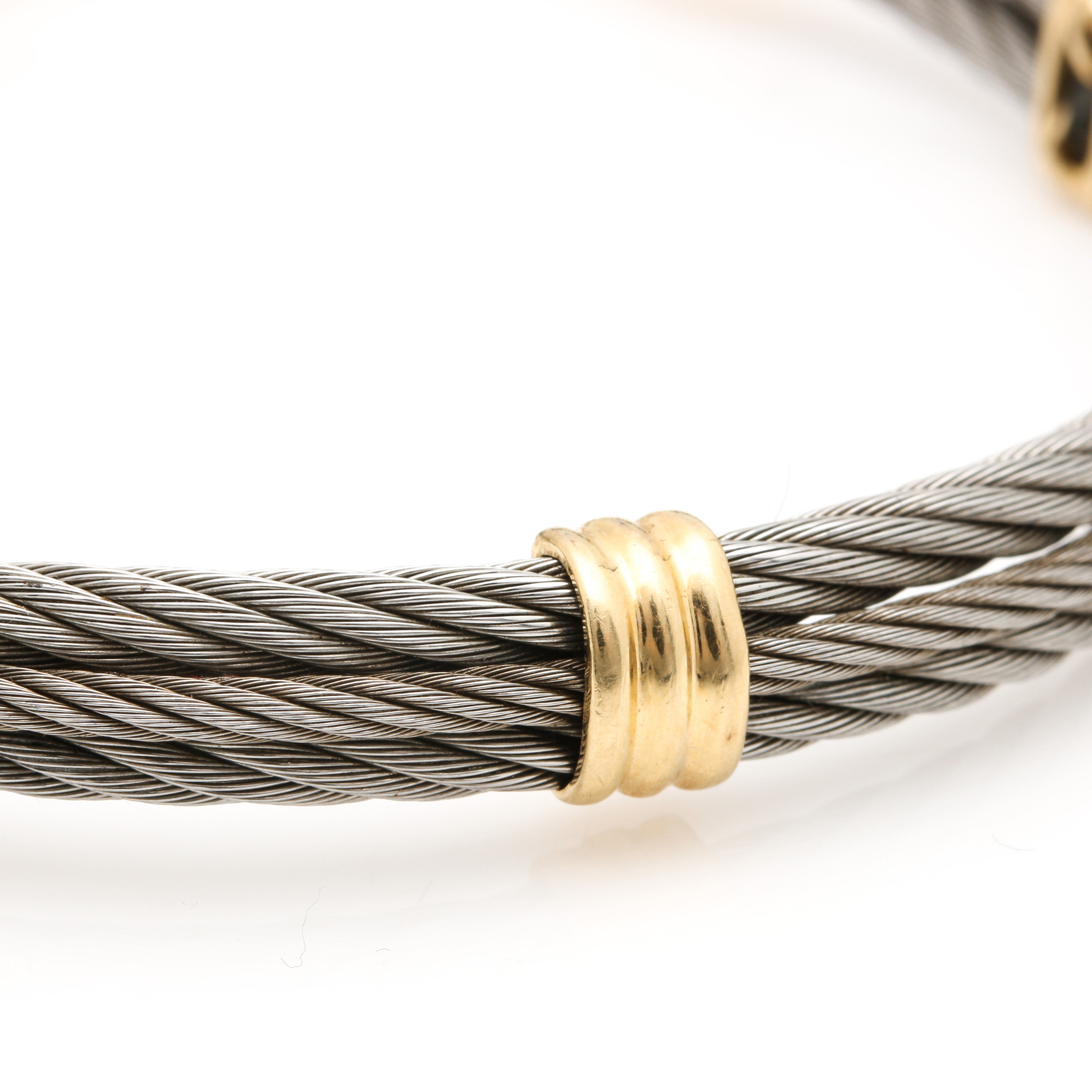 Stainless Steel Cable Bracelet with 14K Yellow Gold Acents