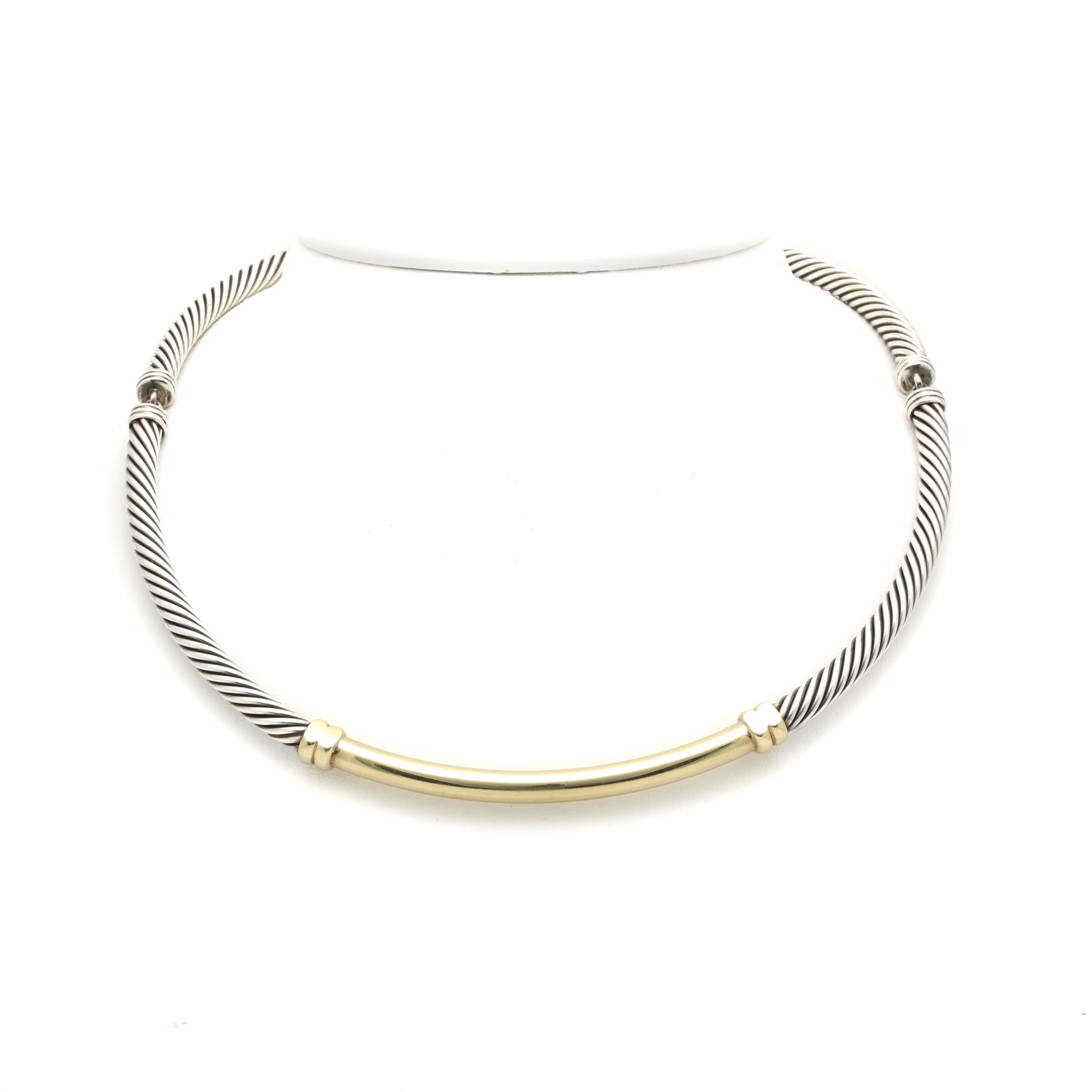 David Yurman Sterling Silver Collar Necklace With 14K Yellow Gold Accent