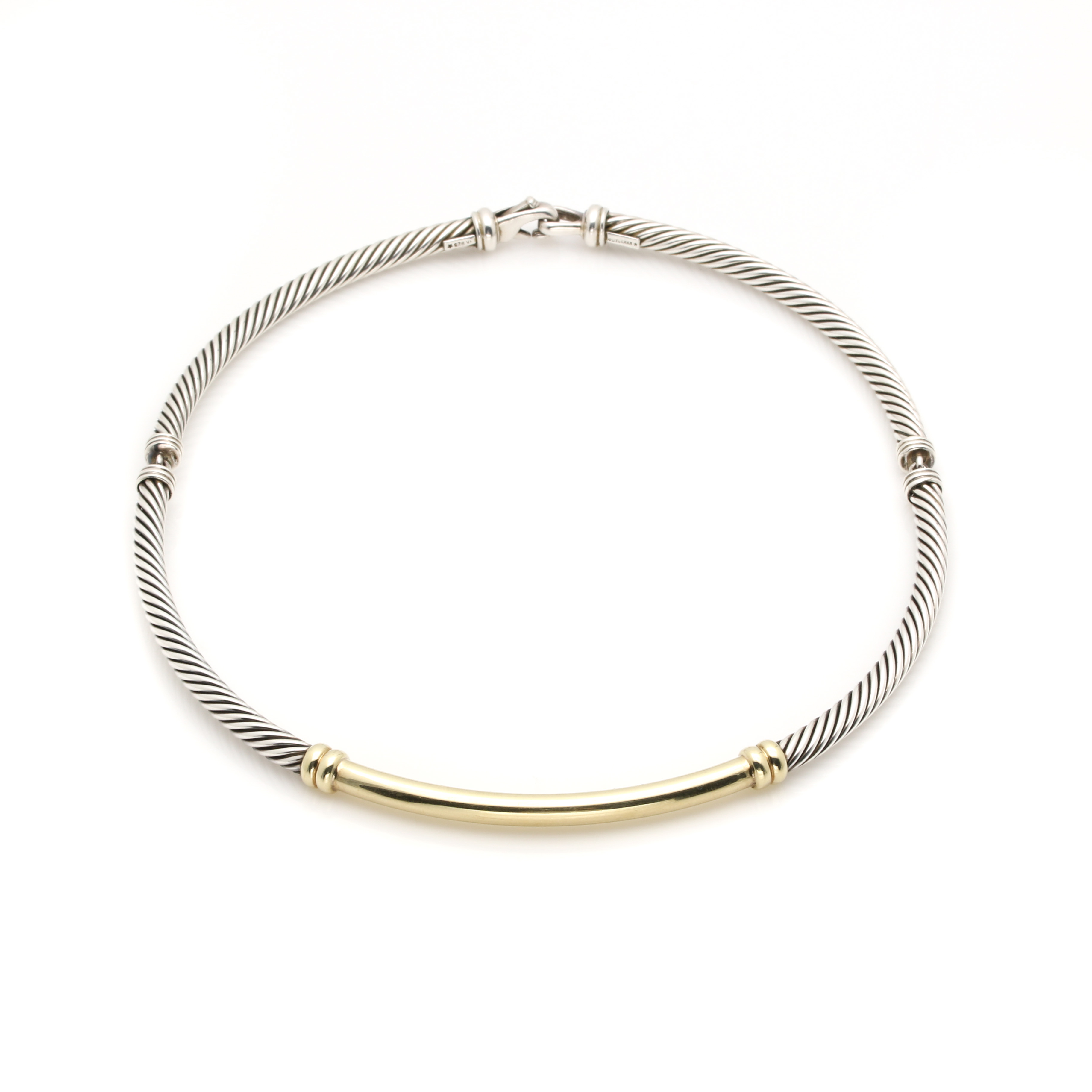 David Yurman Sterling Silver Collar Necklace With 14K Yellow Gold Accent