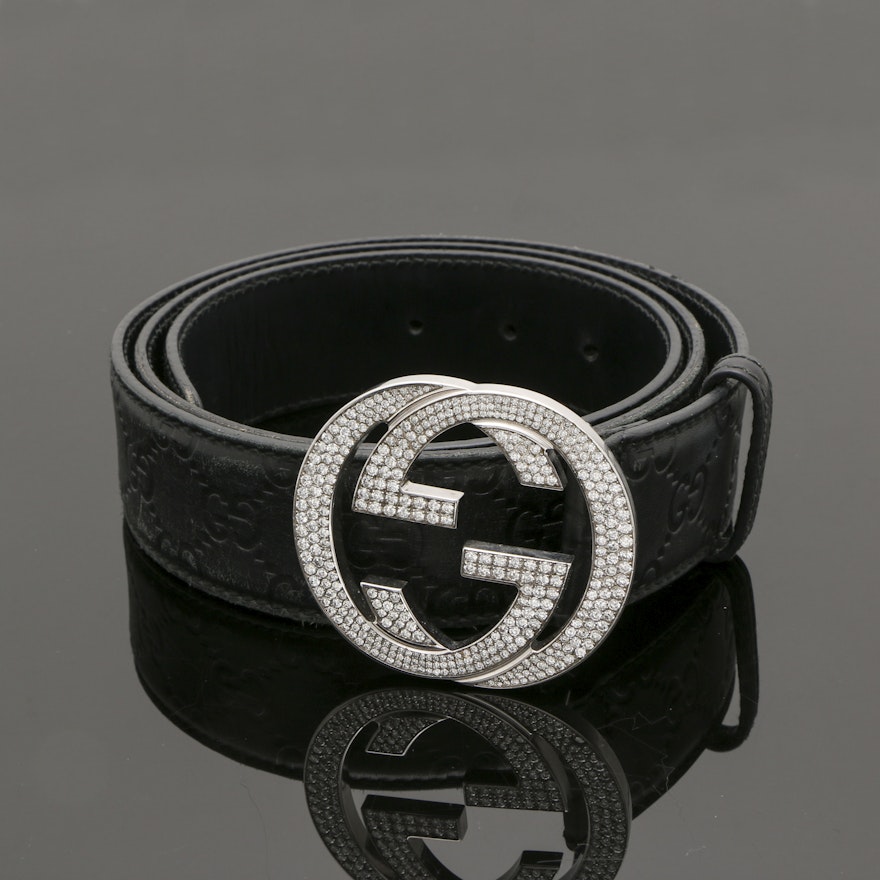 Custom Gucci 6.07 CTW Diamond and Black Leather Belt