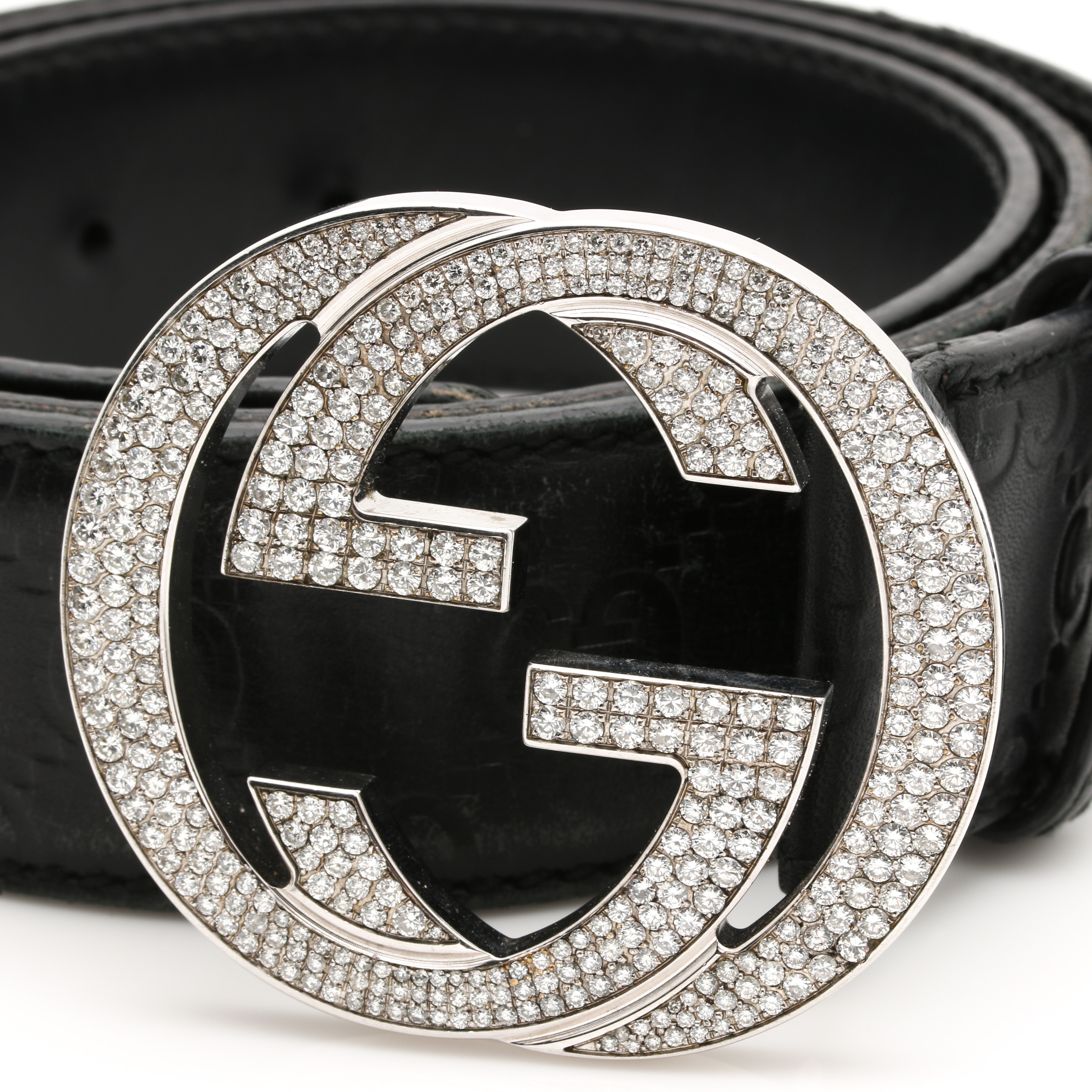 Custom Gucci 6.07 CTW Diamond and Black Leather Belt