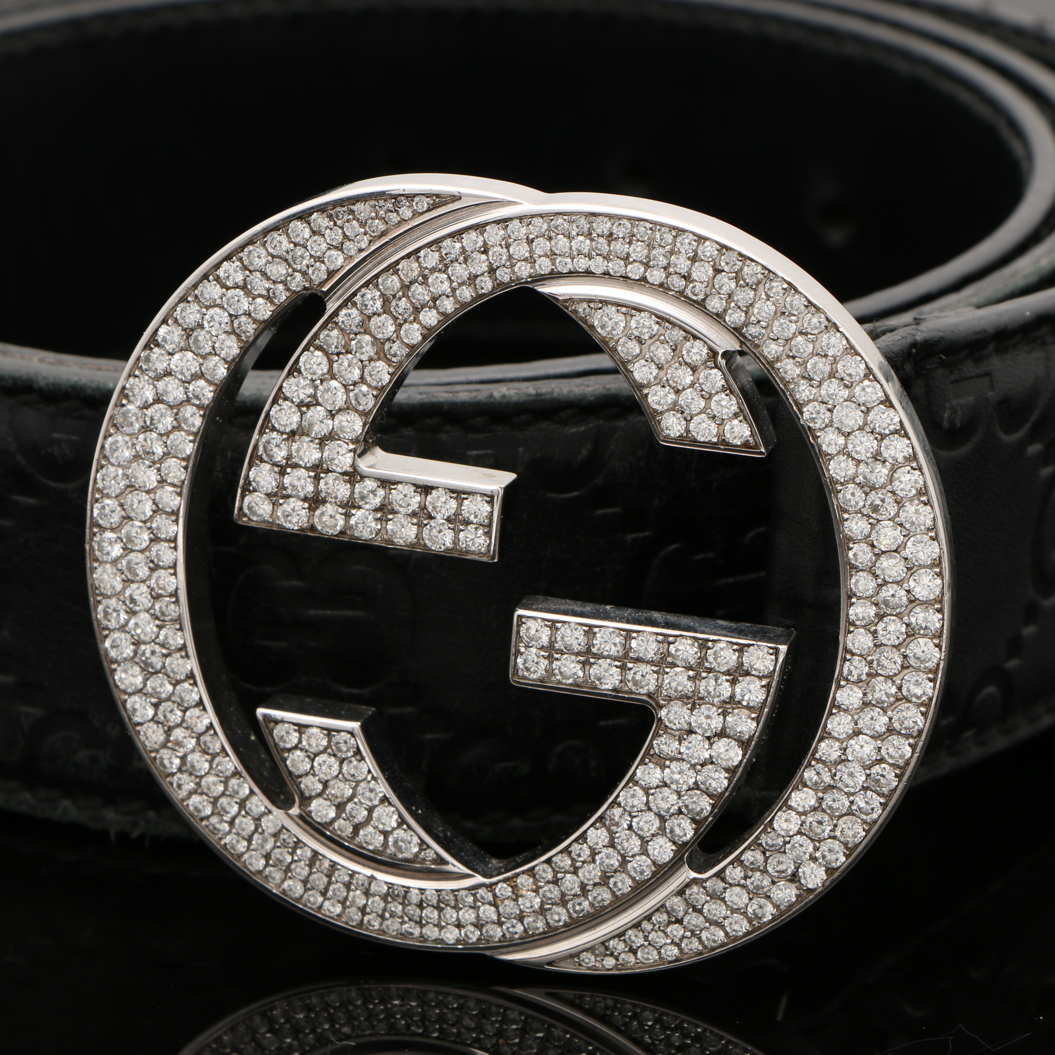 Custom Gucci 6.07 CTW Diamond and Black Leather Belt