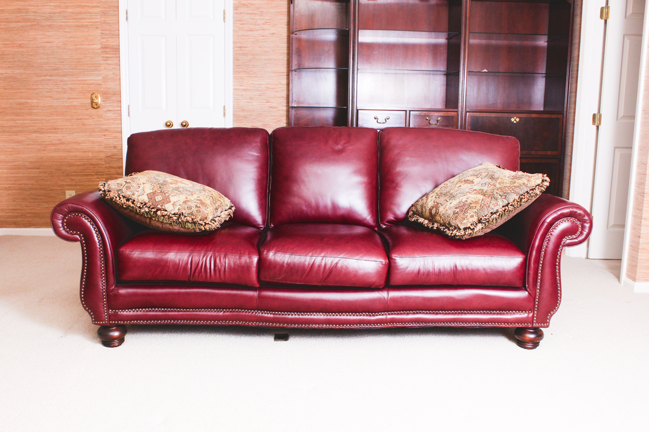 Genuine Leather Sofa in Burgundy