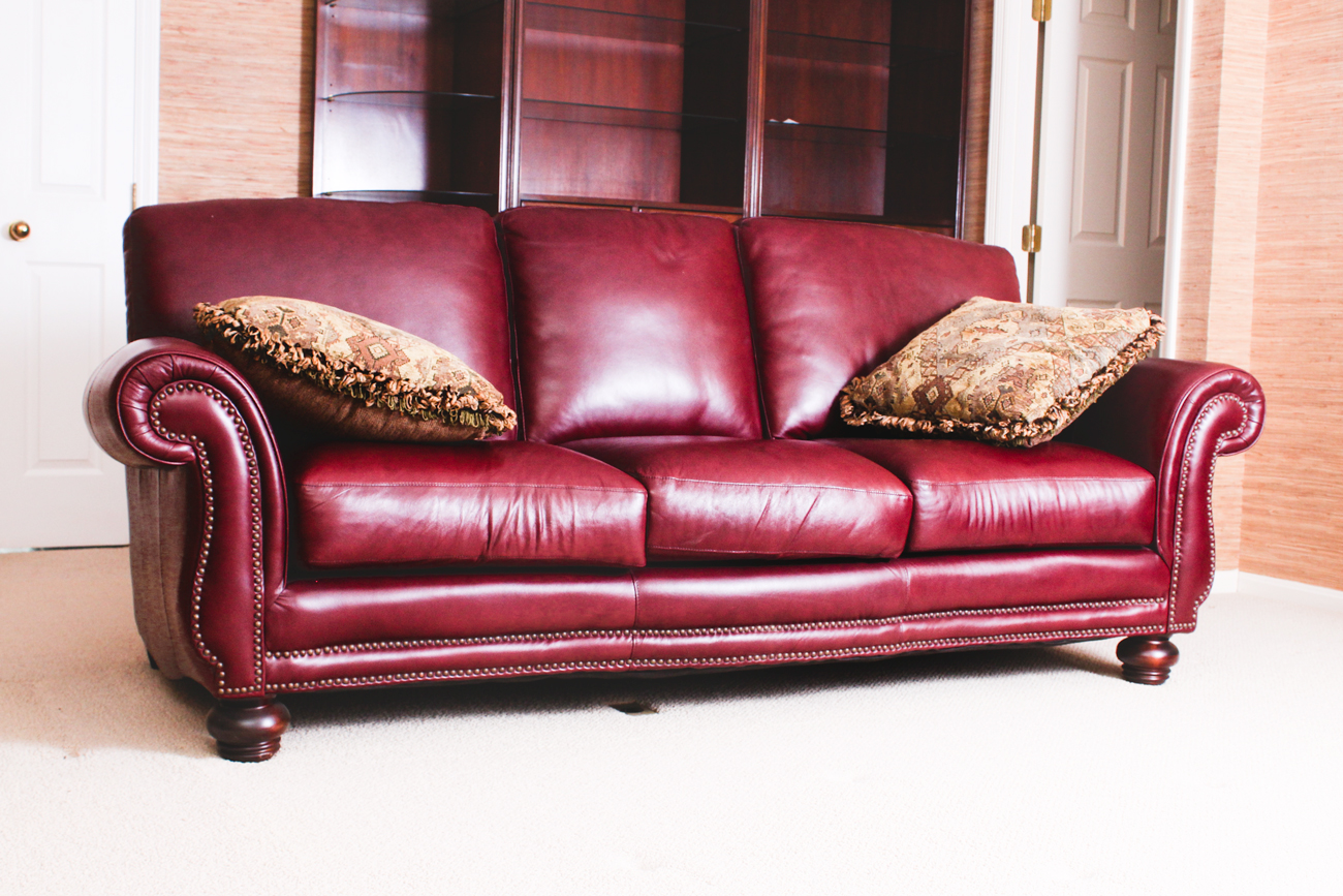 Genuine Leather Sofa in Burgundy
