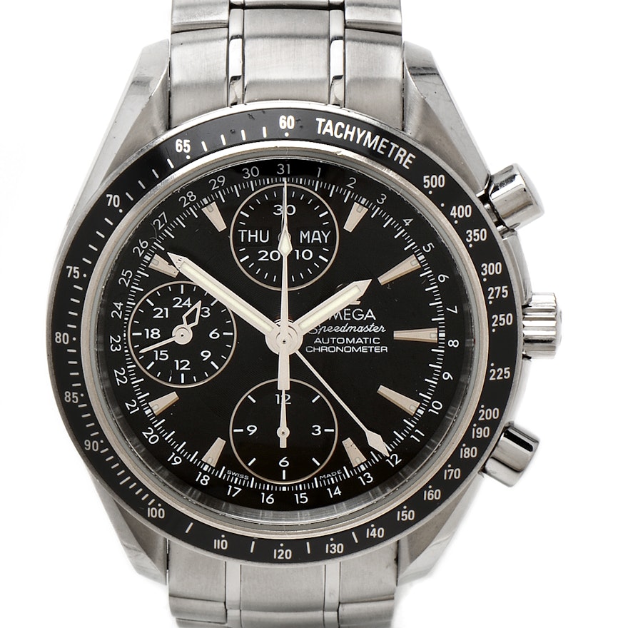 Omega Speedmaster Automatic Chronograph Triple Calendar Black Steel Wristwatch