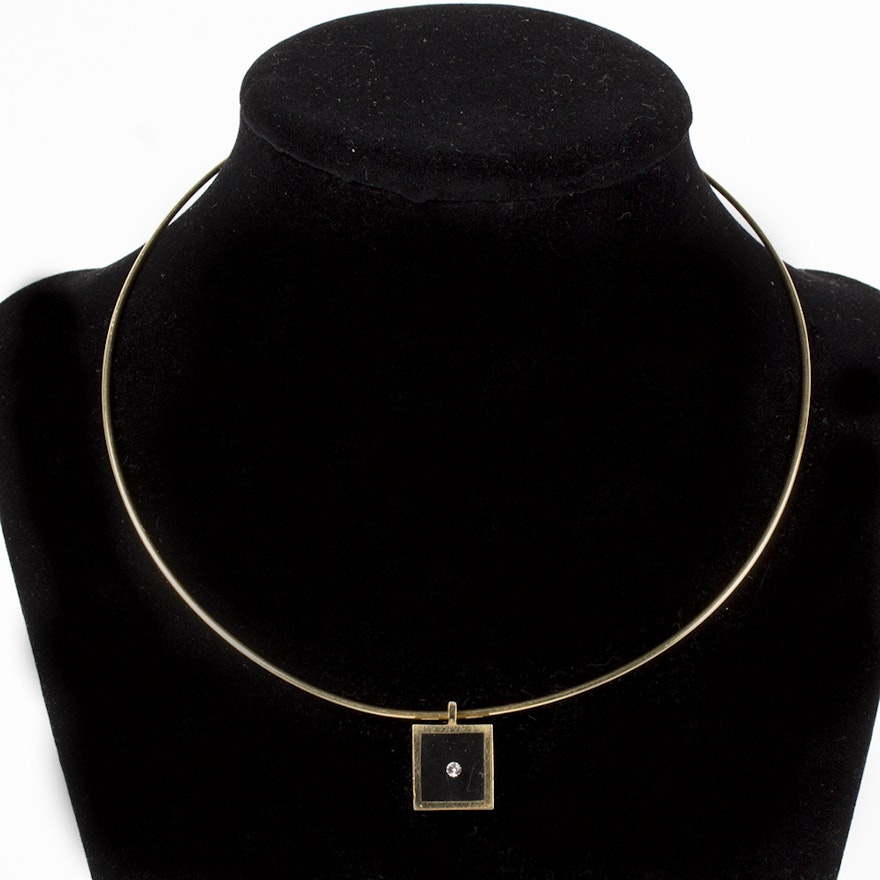 14K Yellow Gold Diamond Wire Collar Choker