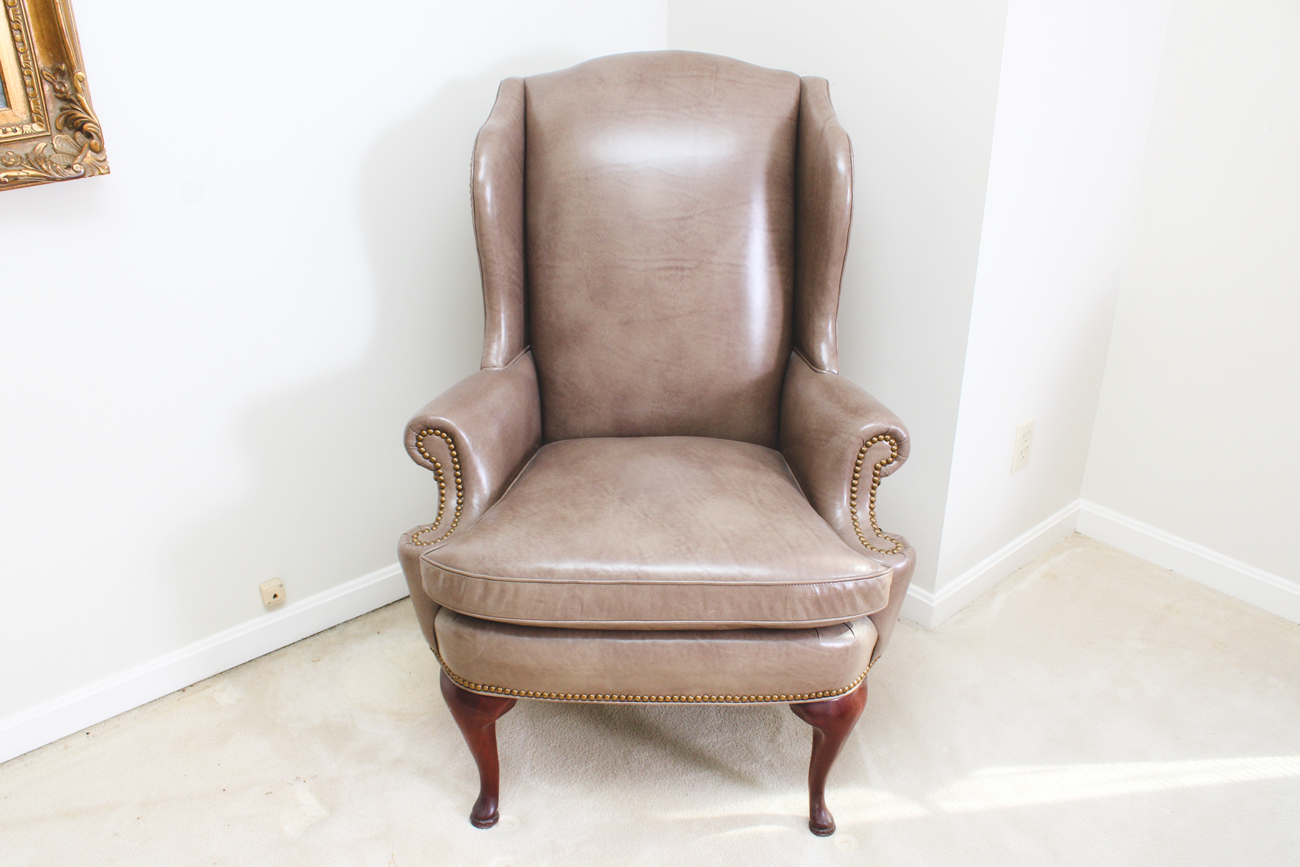 Genuine Leather Wing-Back Chair with Ottoman by Thomasville