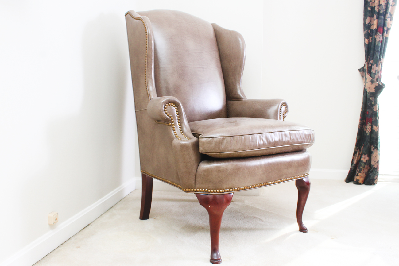 Genuine Leather Wing-Back Chair with Ottoman by Thomasville