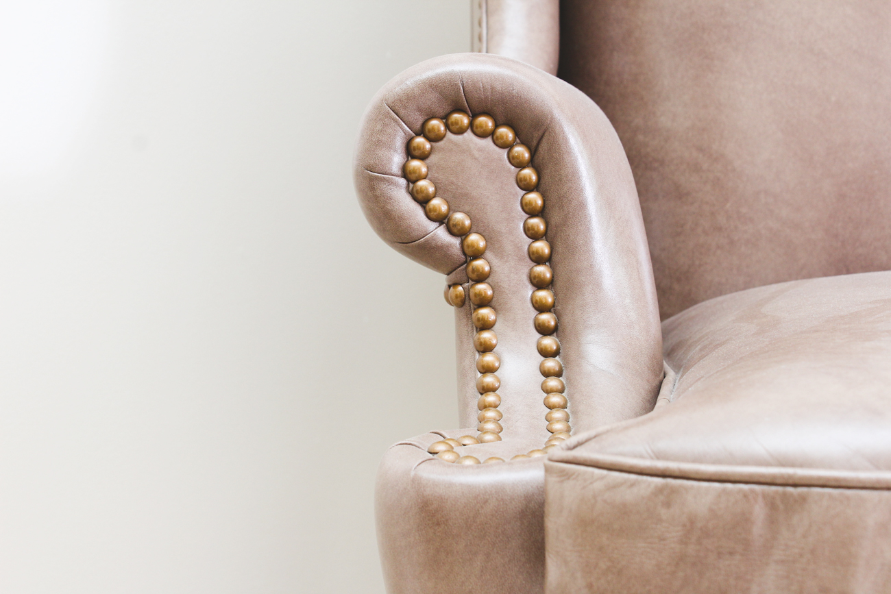 Genuine Leather Wing-Back Chair with Ottoman by Thomasville