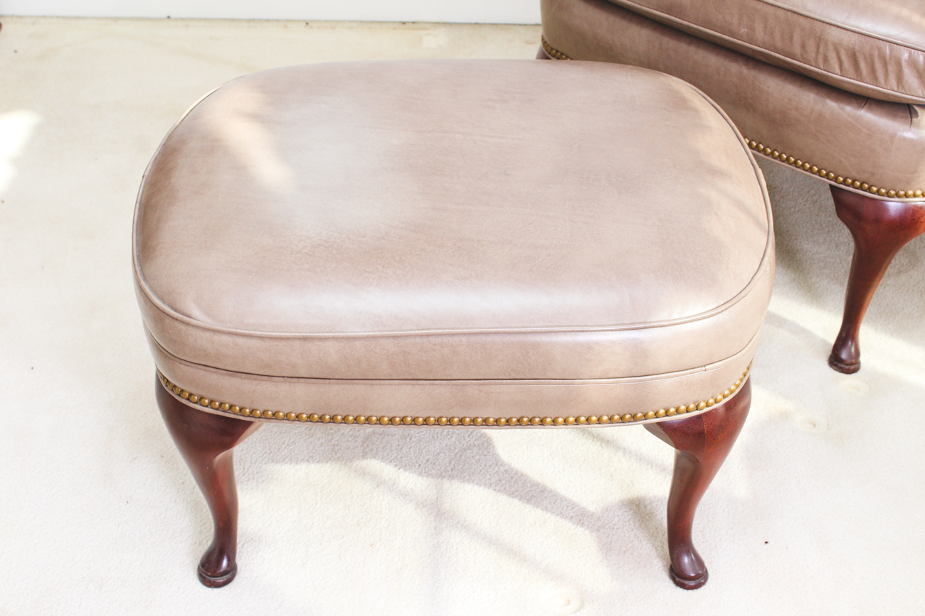 Genuine Leather Wing-Back Chair with Ottoman by Thomasville