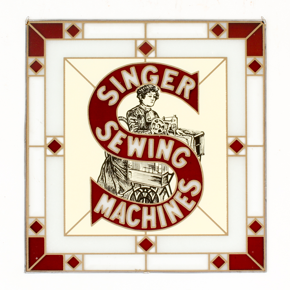 Singer Sewing Machines Stained Glass-Style Panel