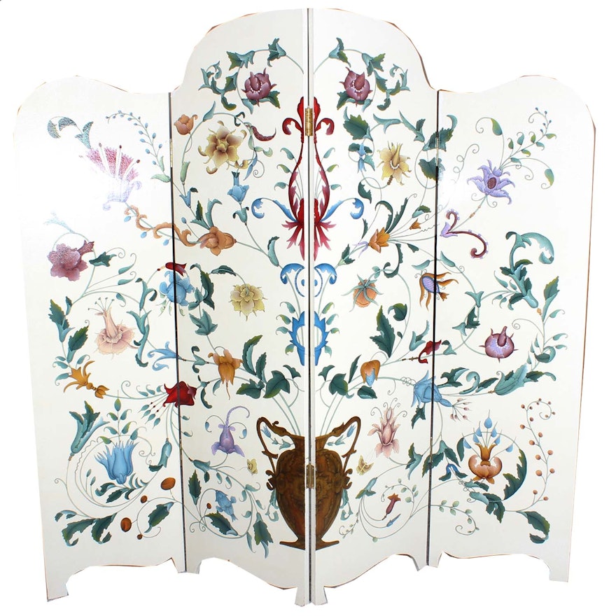 Vintage Wooden Hand Painted Room Divider