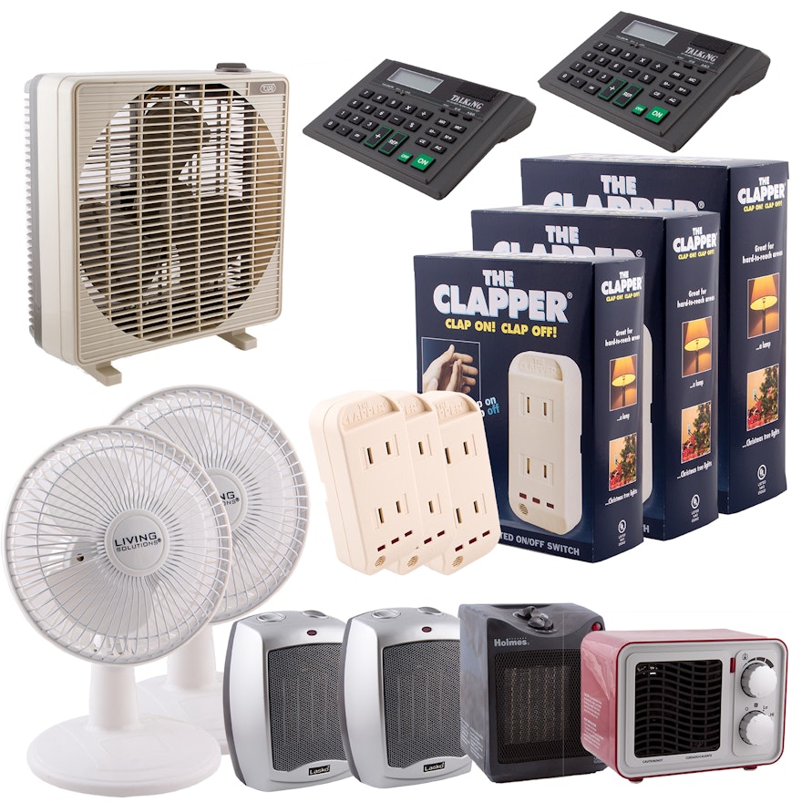 Clapper Sound Activators, Space Heaters, Fans and Calculators