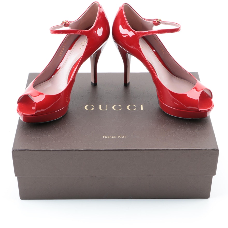 Gucci Patent Leather Peep Toe Heels