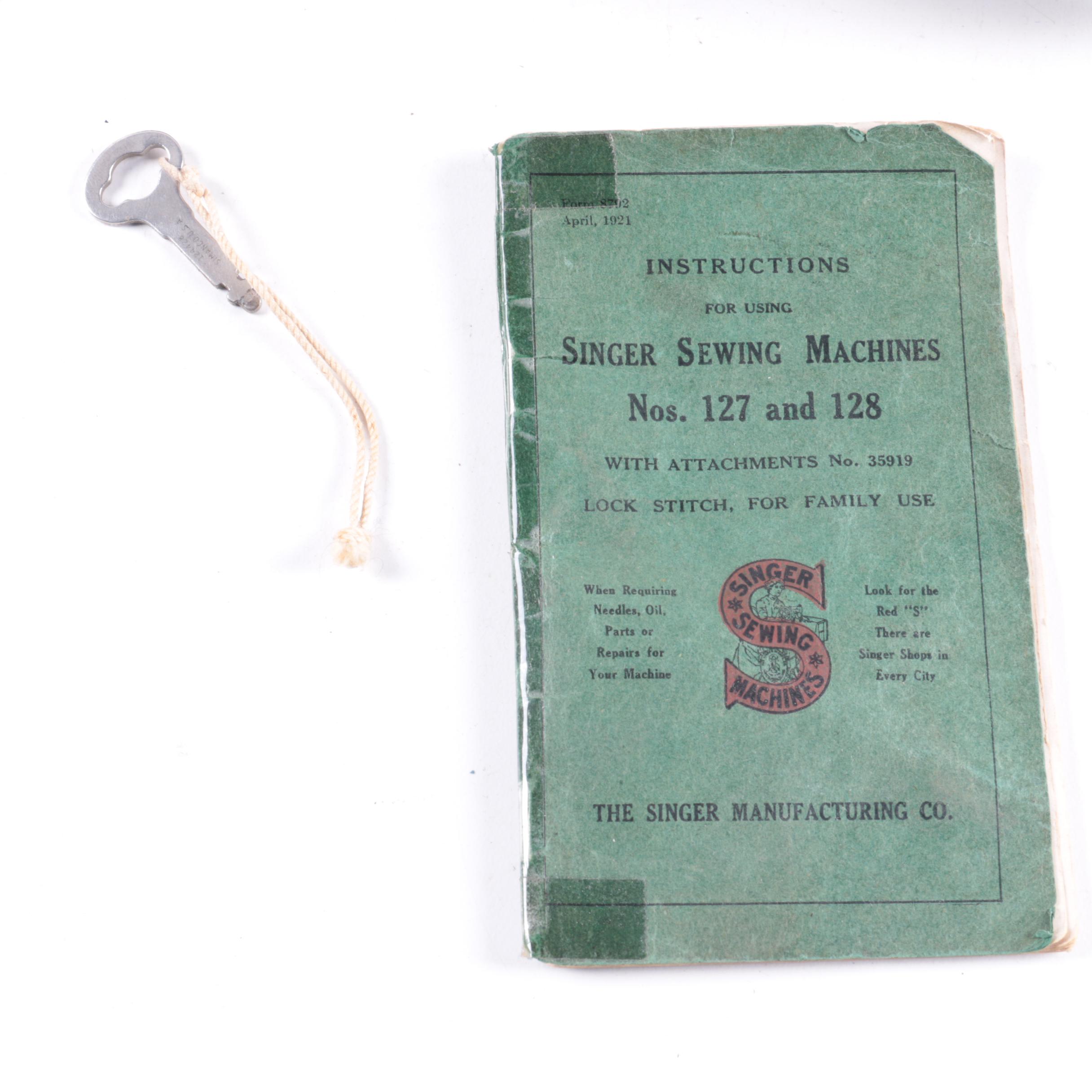 1925 Singer Sewing Machine, Manual And Accessories