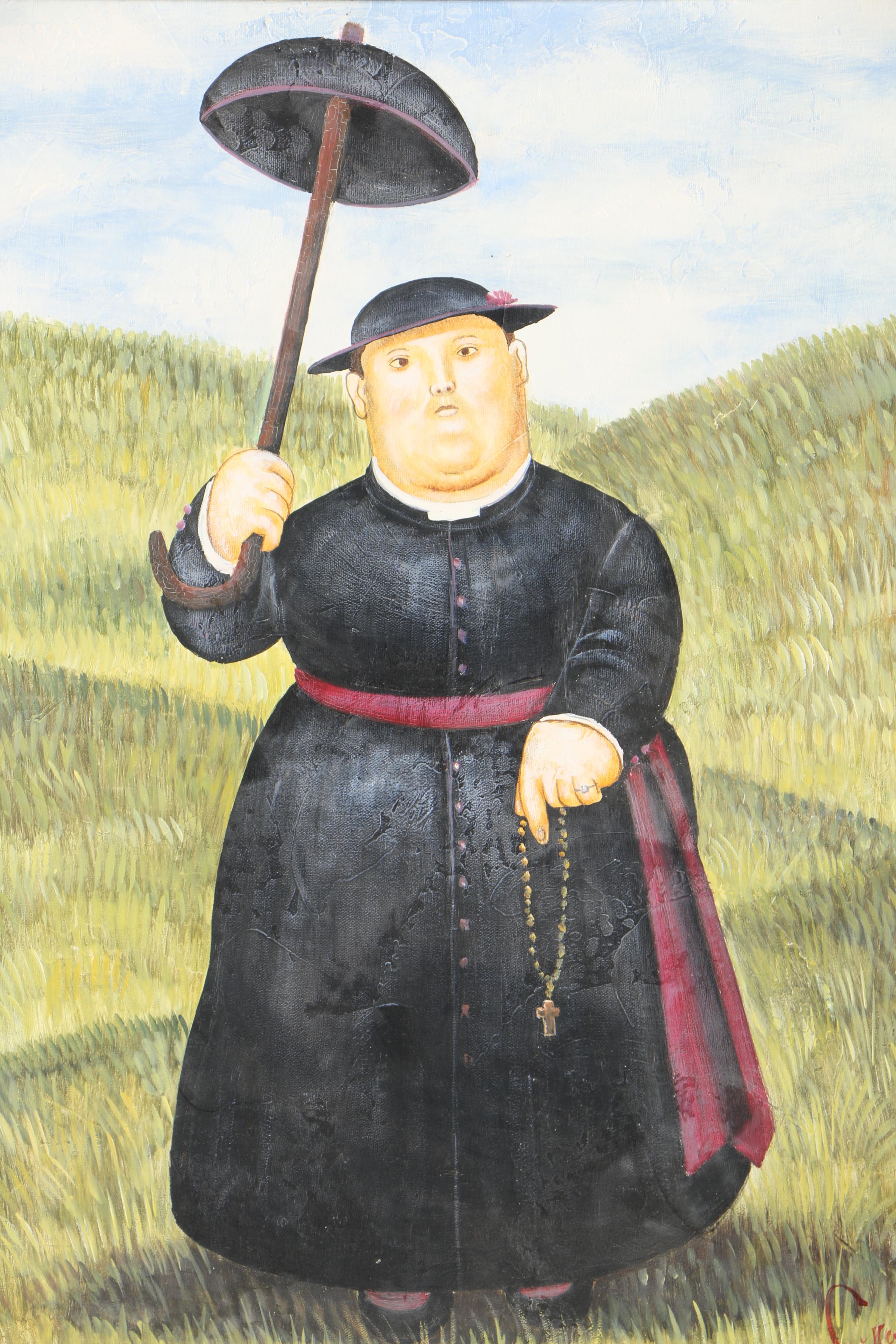 Copy Oil Painting After Fernando Botero's "Walk in the Hills"