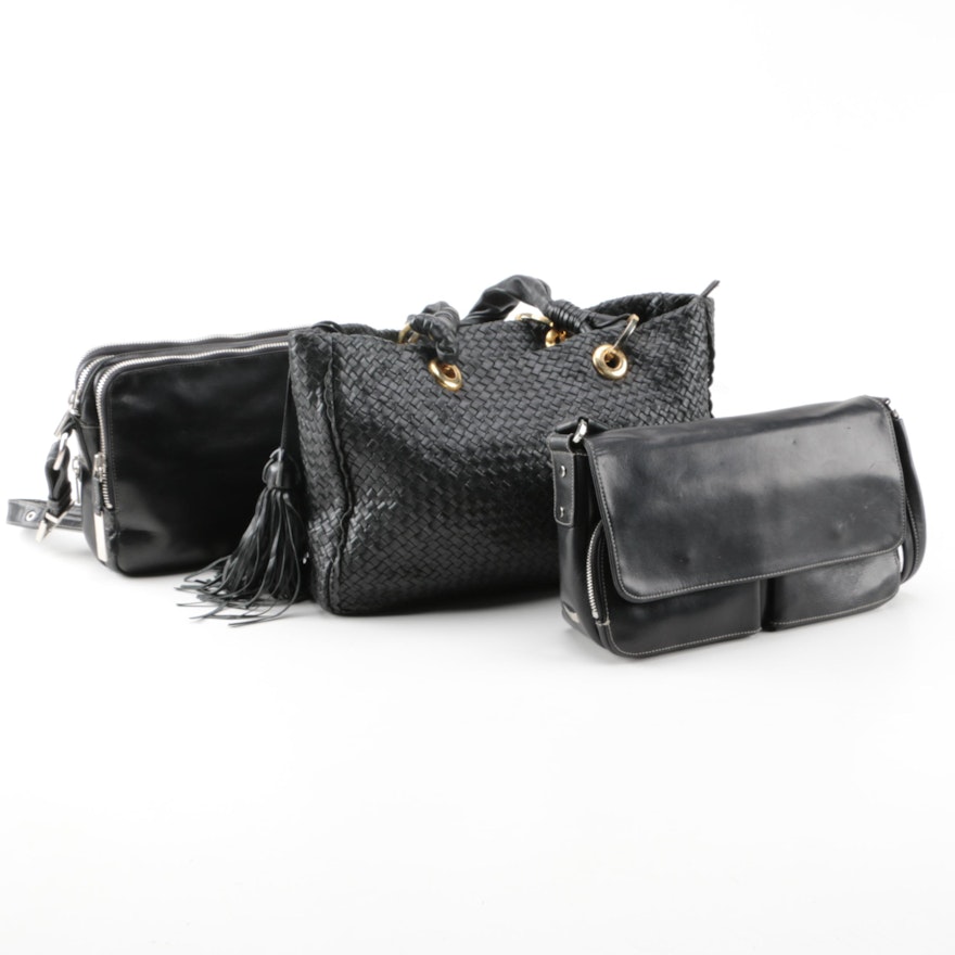 Black Leather Handbags with Perlina