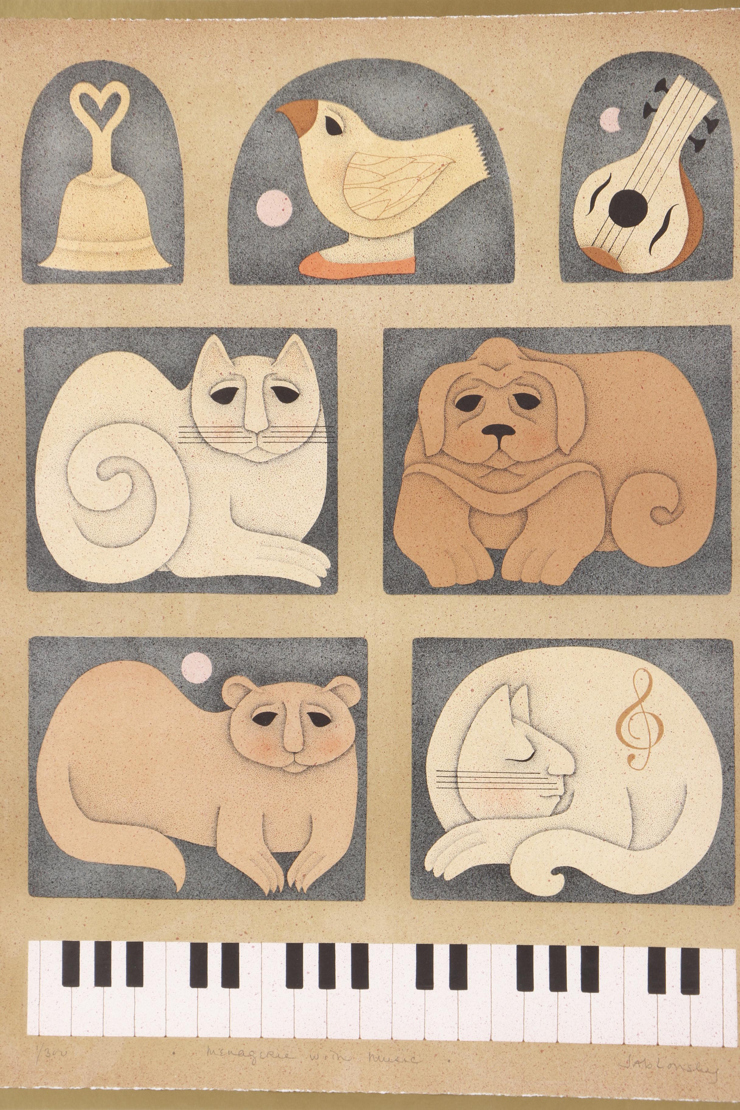 Carol Jablonsky Lithograph "Menagerie with Music"