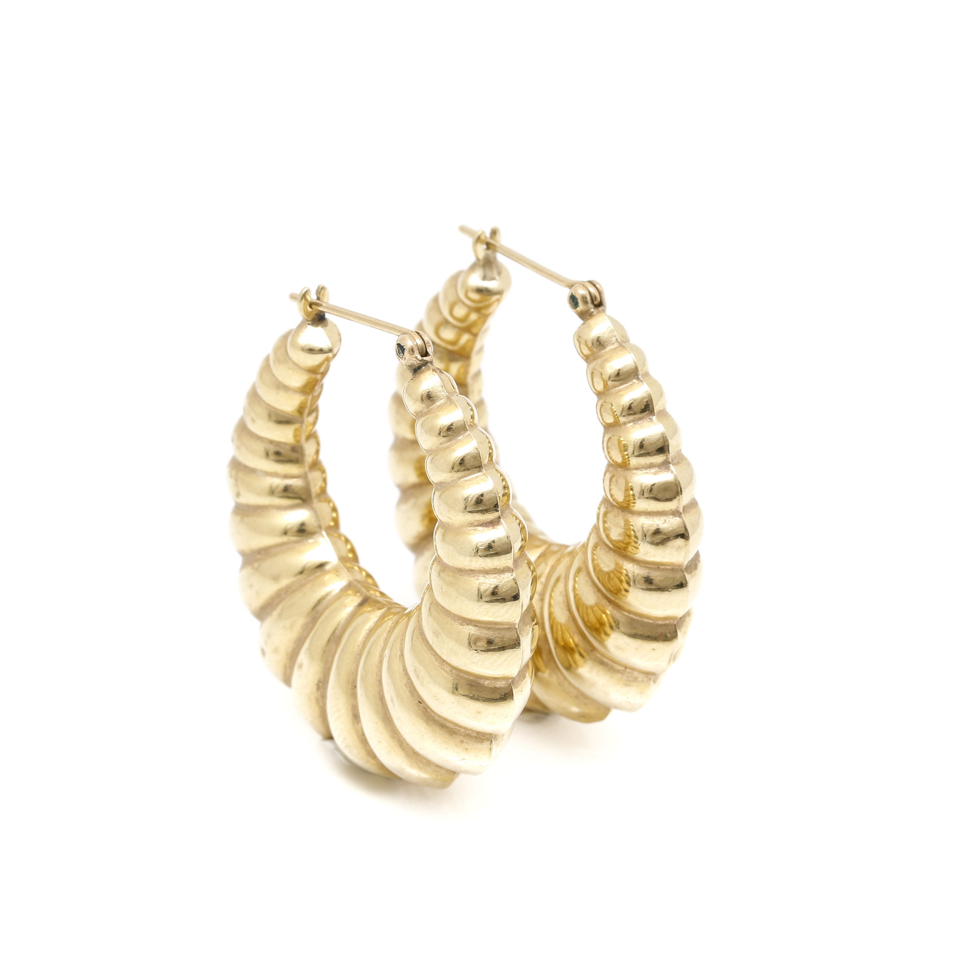 14K Yellow Gold Scalloped Hoop Style Earrings
