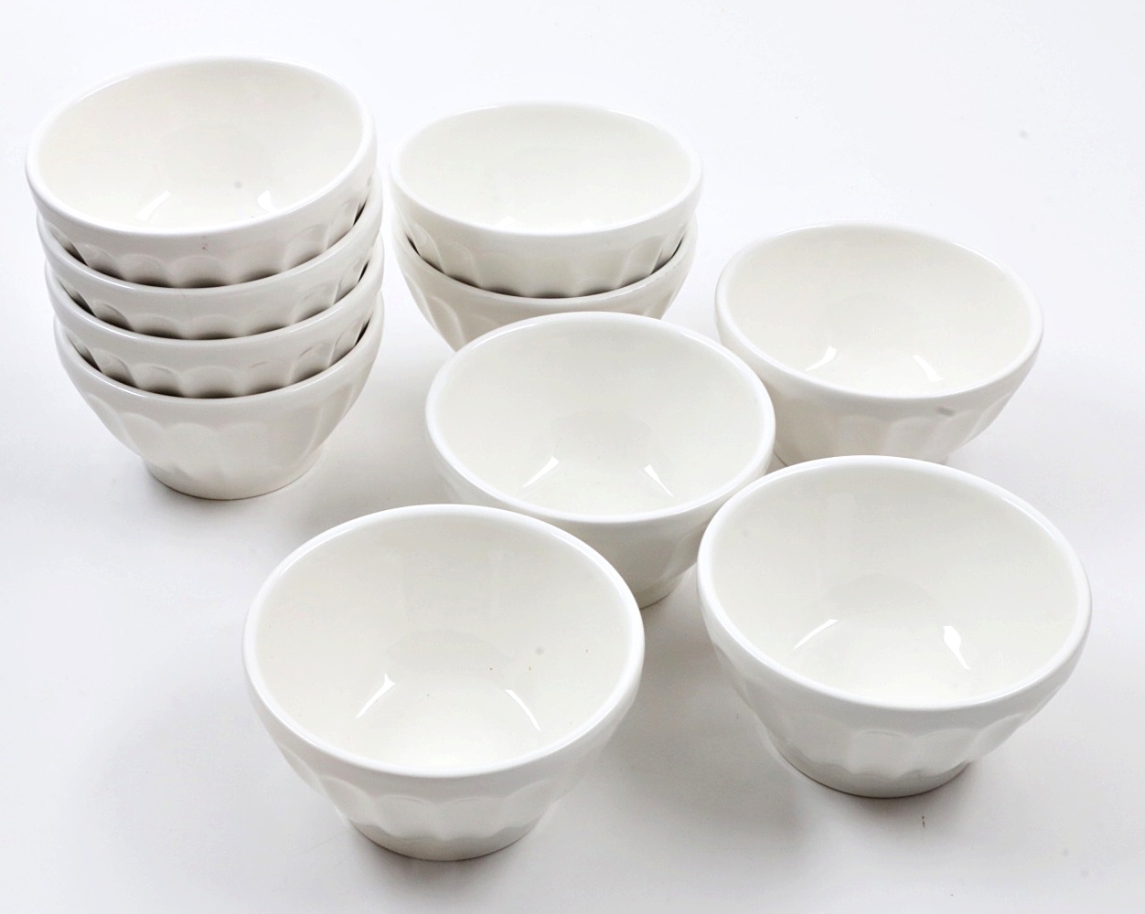 Ten "Biscuit" Latte Bowls from Portugal and Six Linen Table Runners