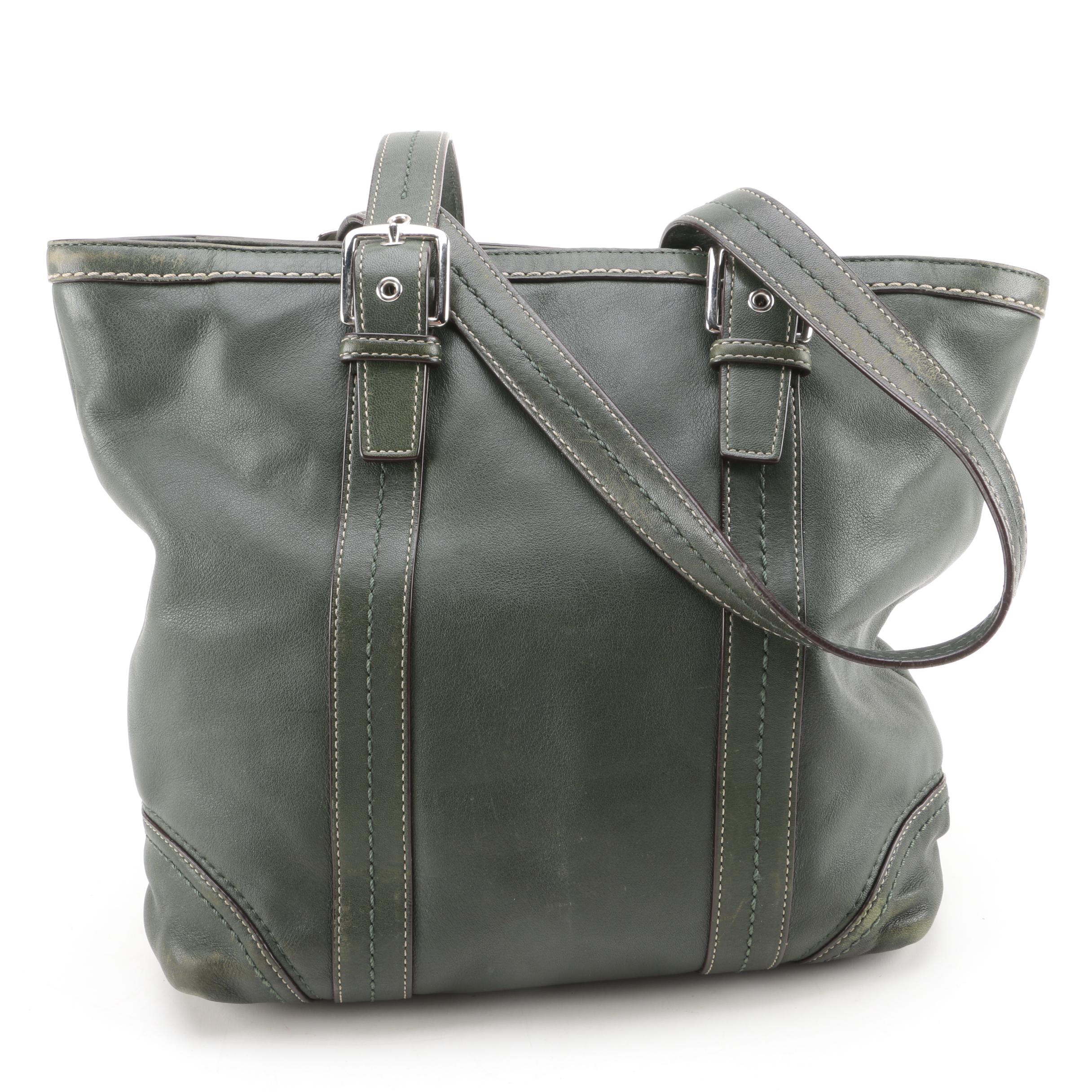 Coach Green Leather Tote Bag