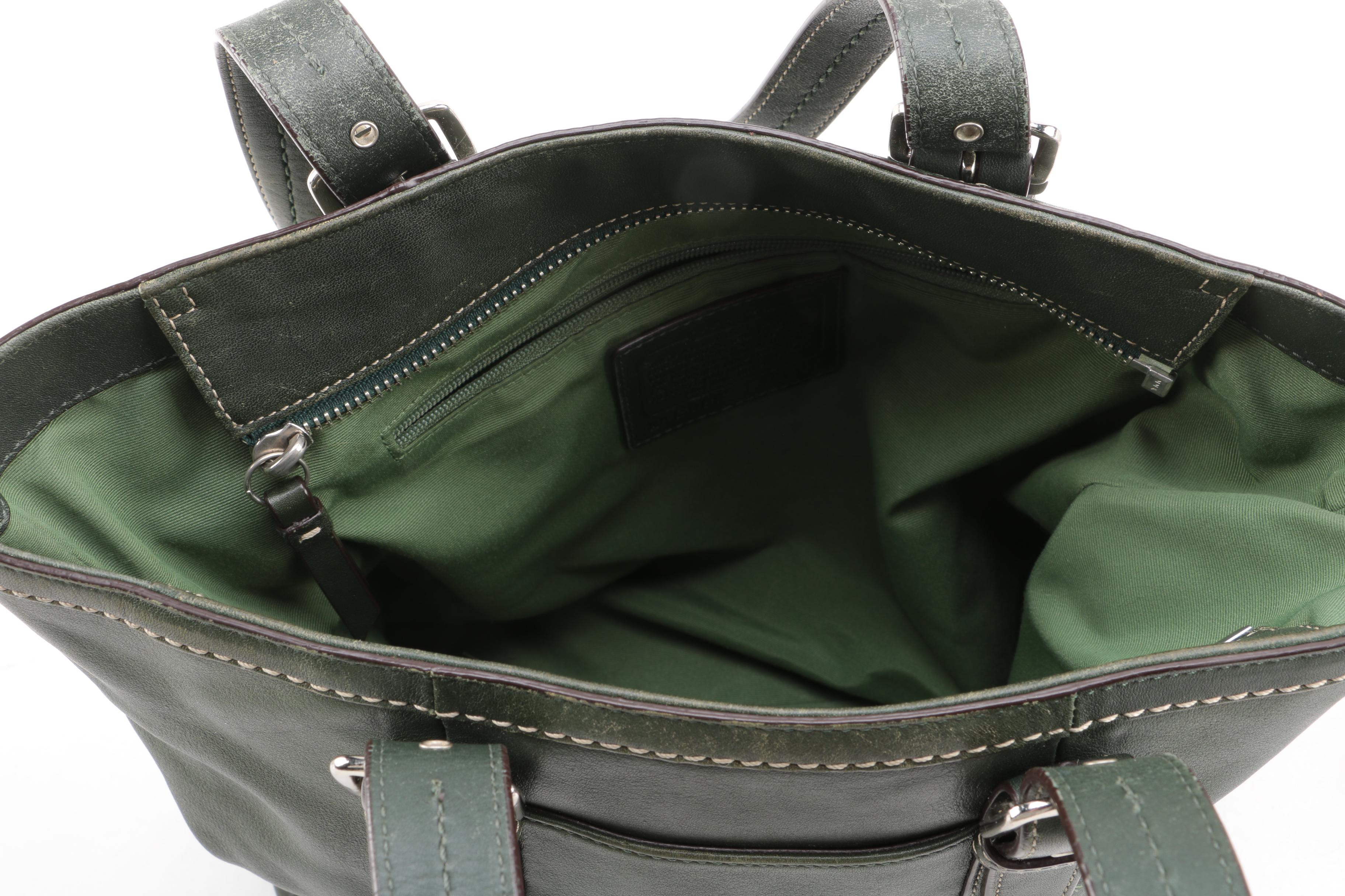 Coach Green Leather Tote Bag