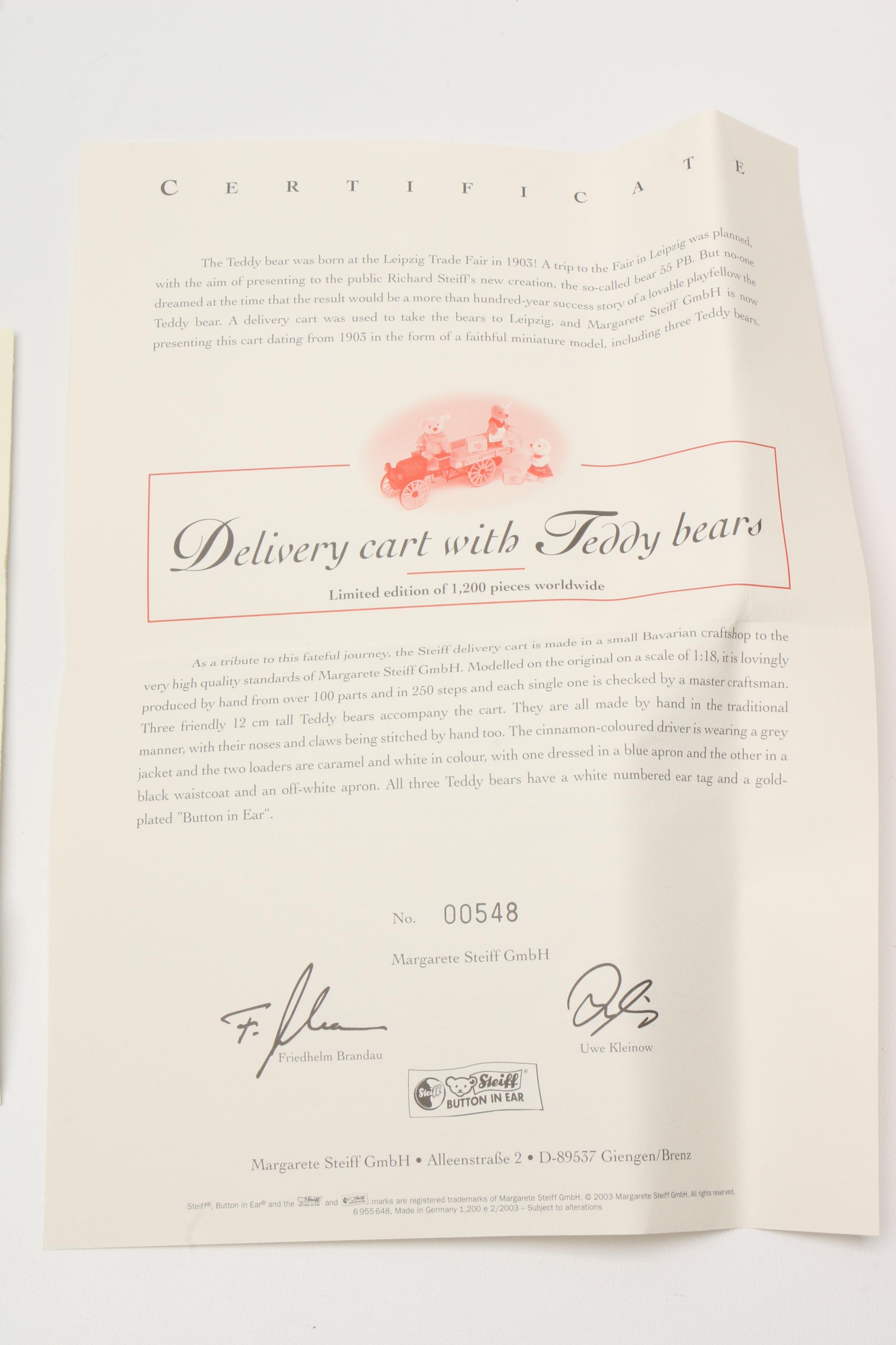 2003 Steiff Limited Edition Delivery Cart with Teddy Bears
