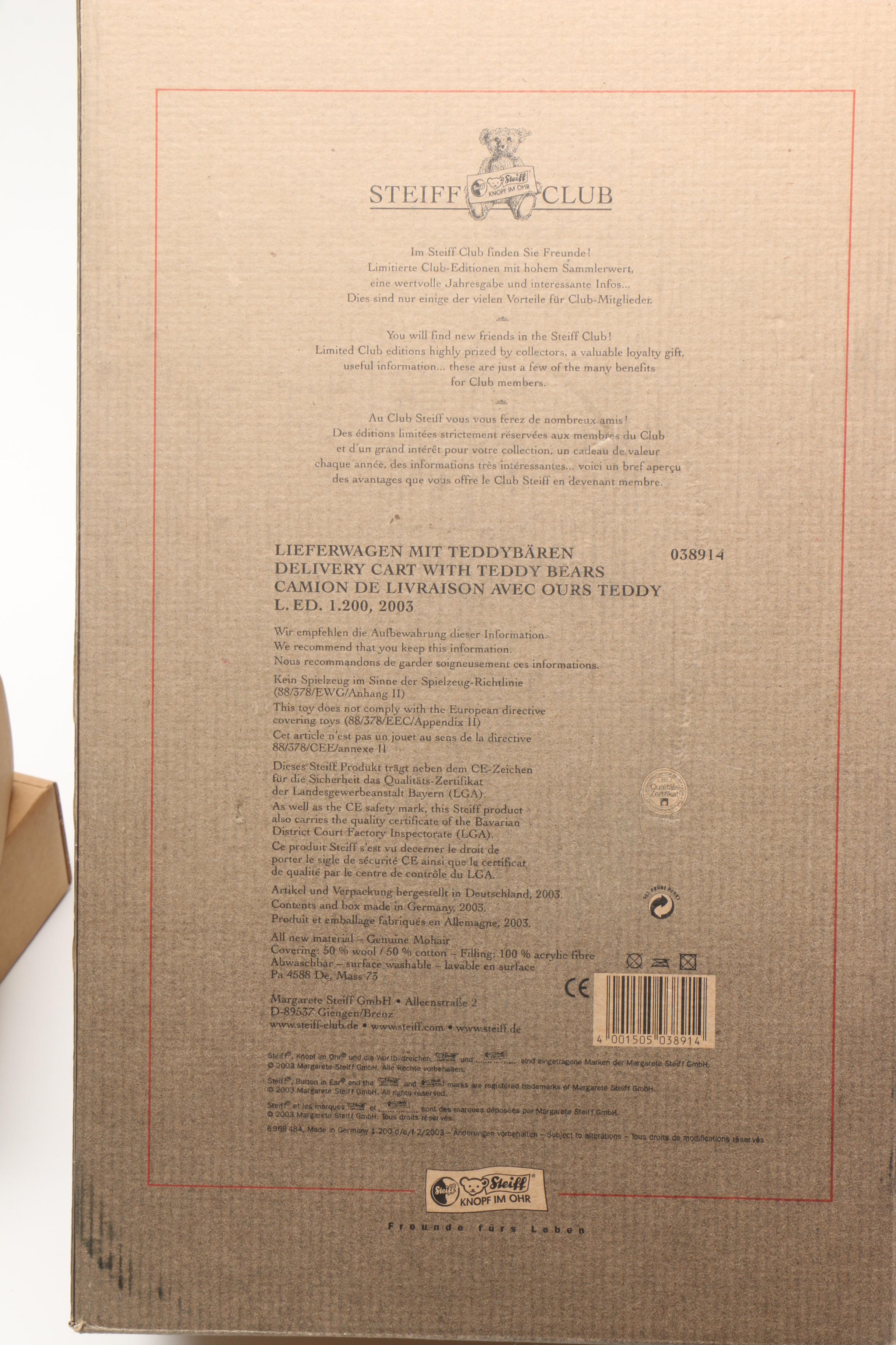 2003 Steiff Limited Edition Delivery Cart with Teddy Bears