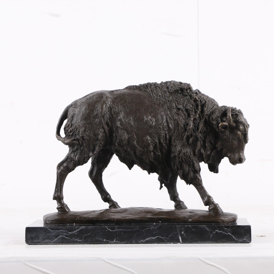 Brass Sculpture of Bison After Milo