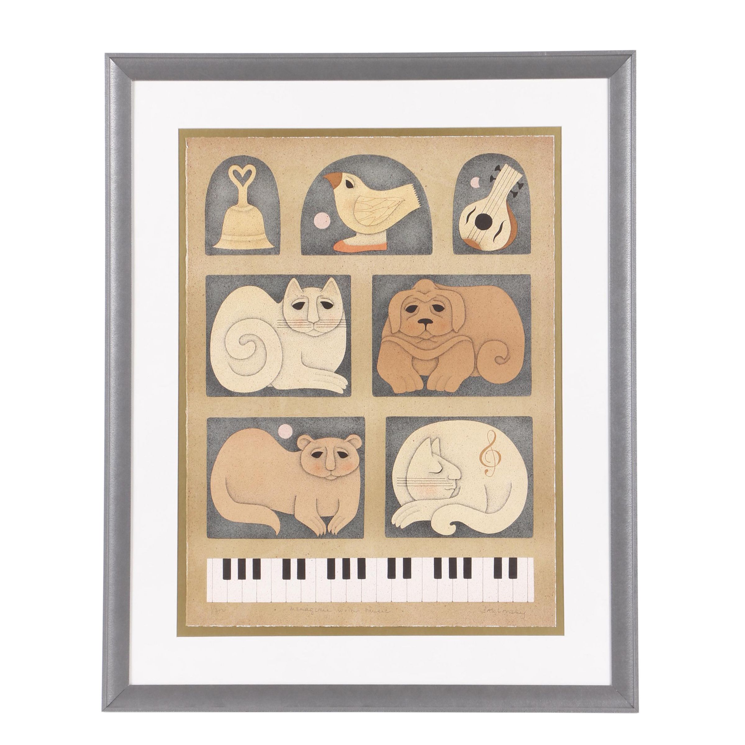Carol Jablonsky Lithograph "Menagerie with Music"