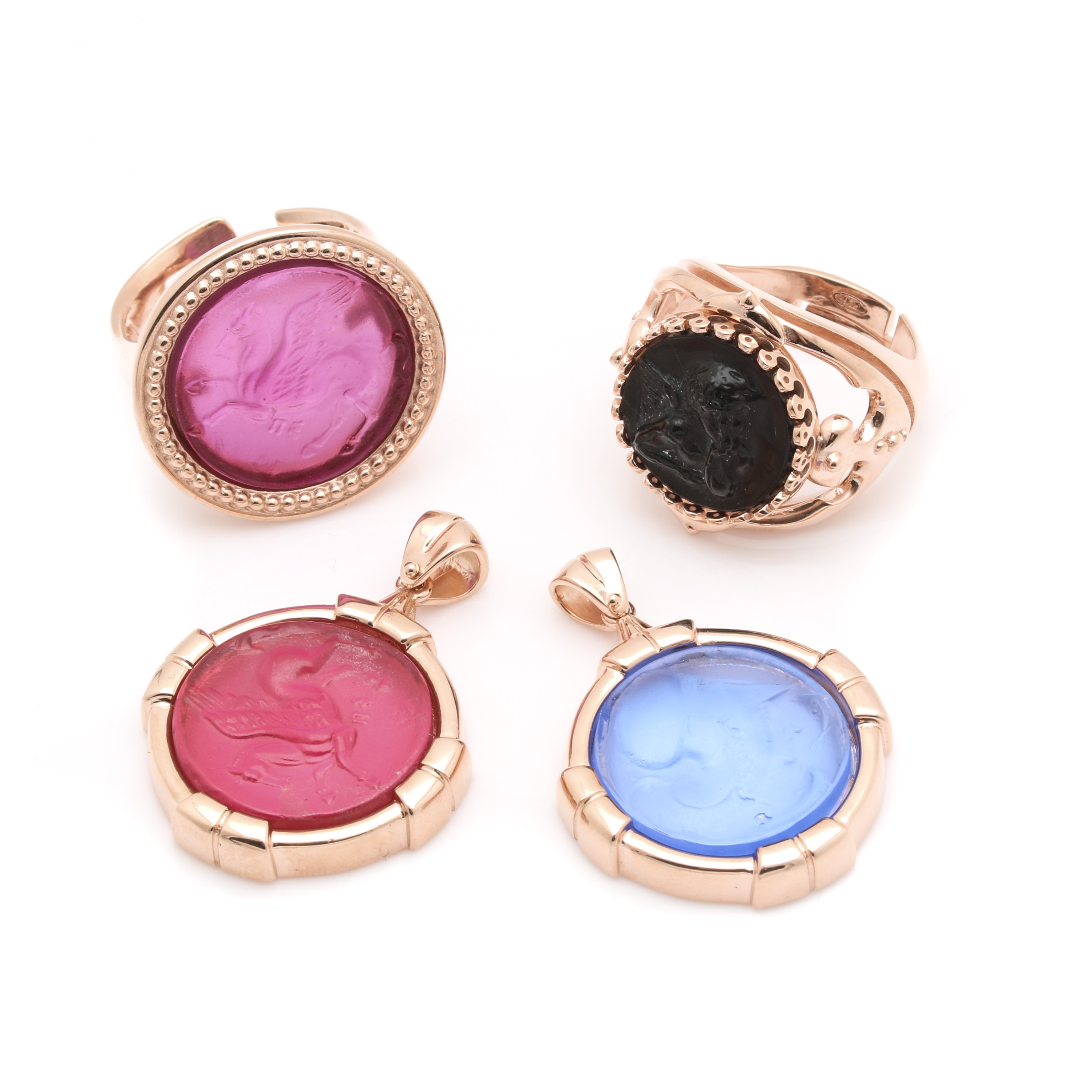 Italian Made Sterling Silver Glass Rings and Pendants