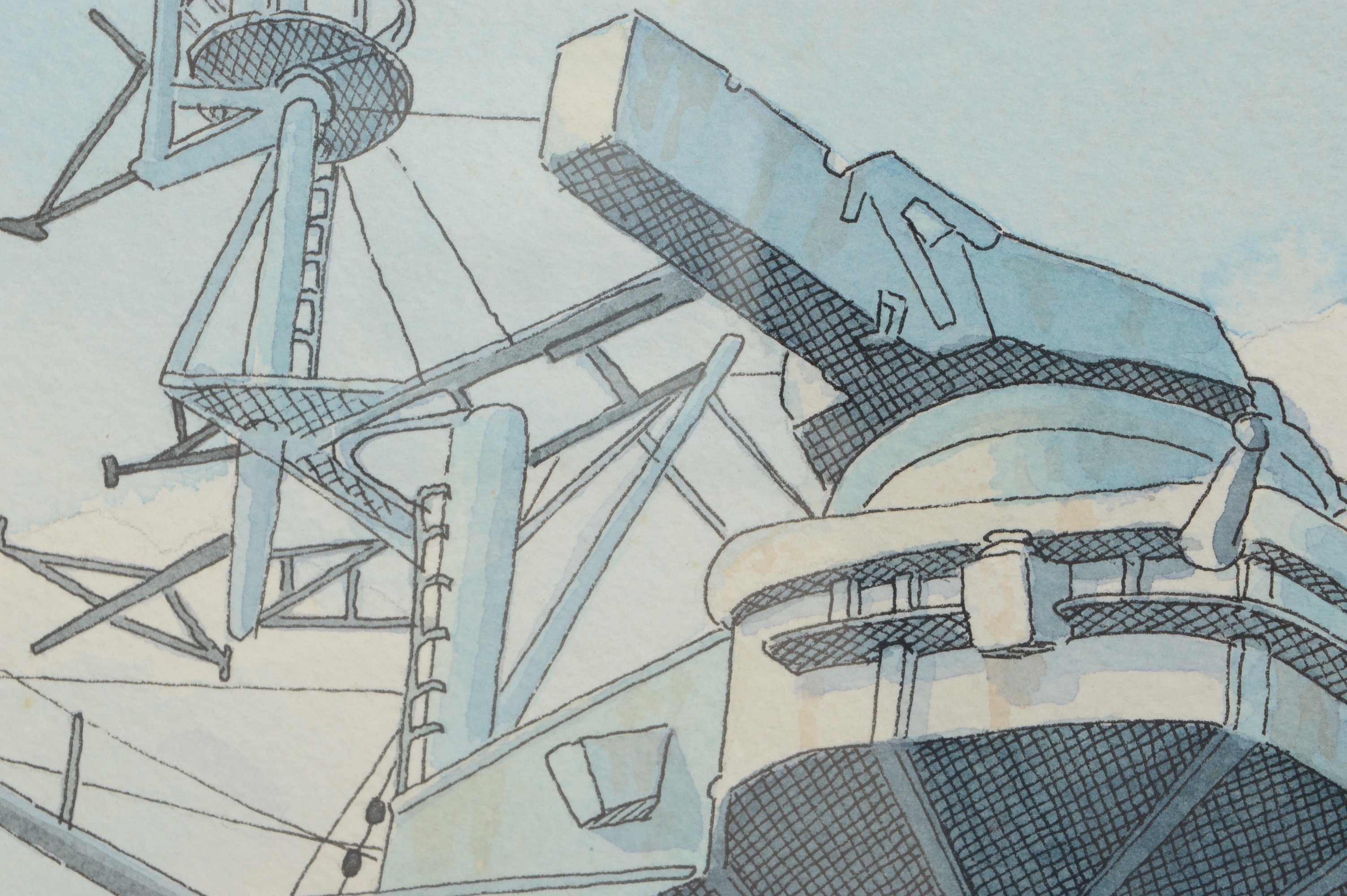 WWII-Era Watercolor of Battleship Carrier