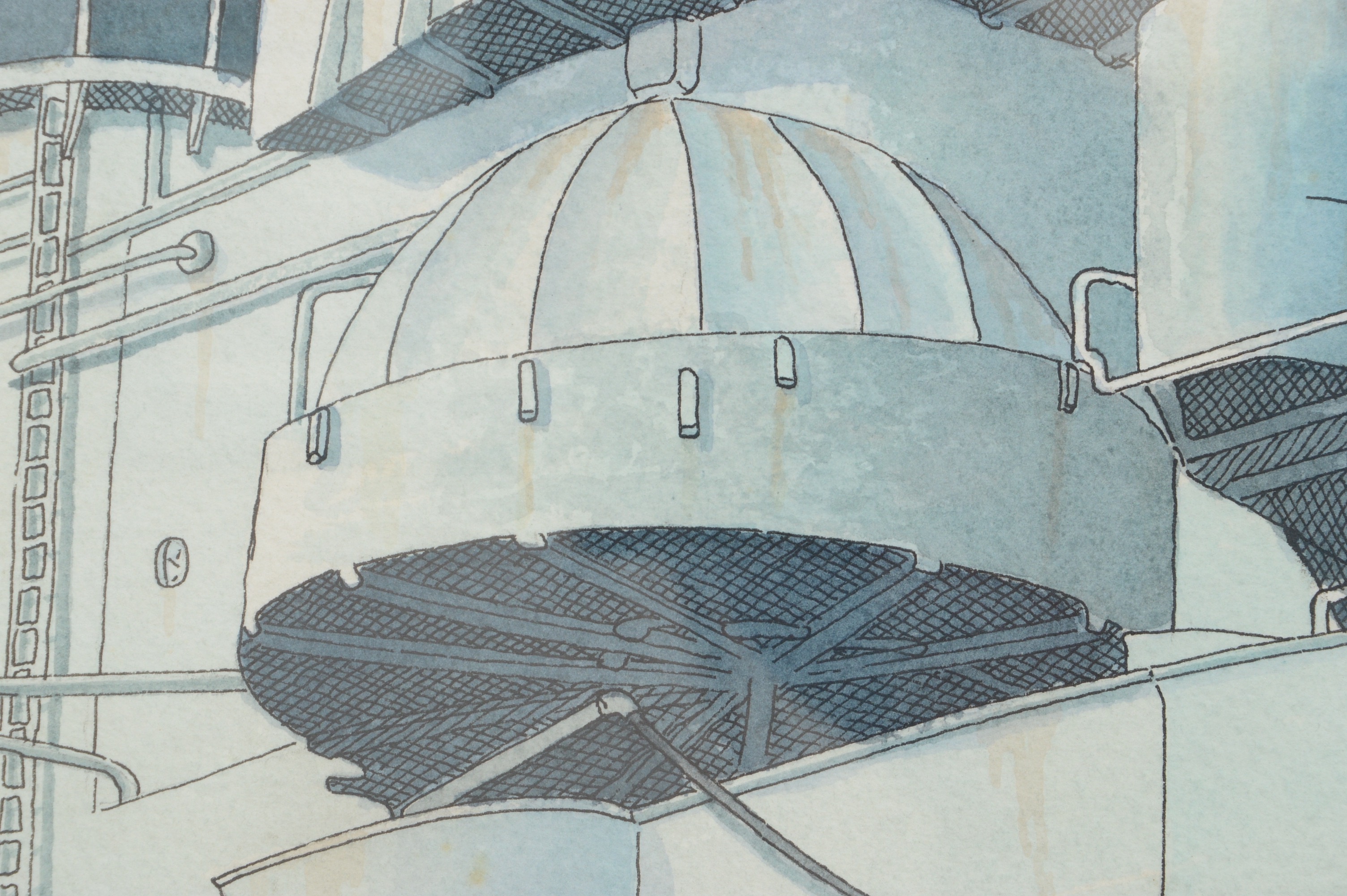 WWII-Era Watercolor of Battleship Carrier