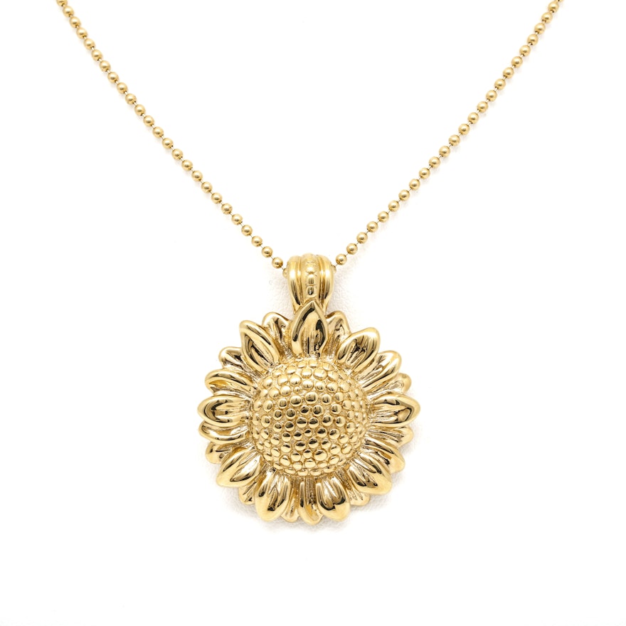 14K Yellow Gold Sunflower Pendant Necklace