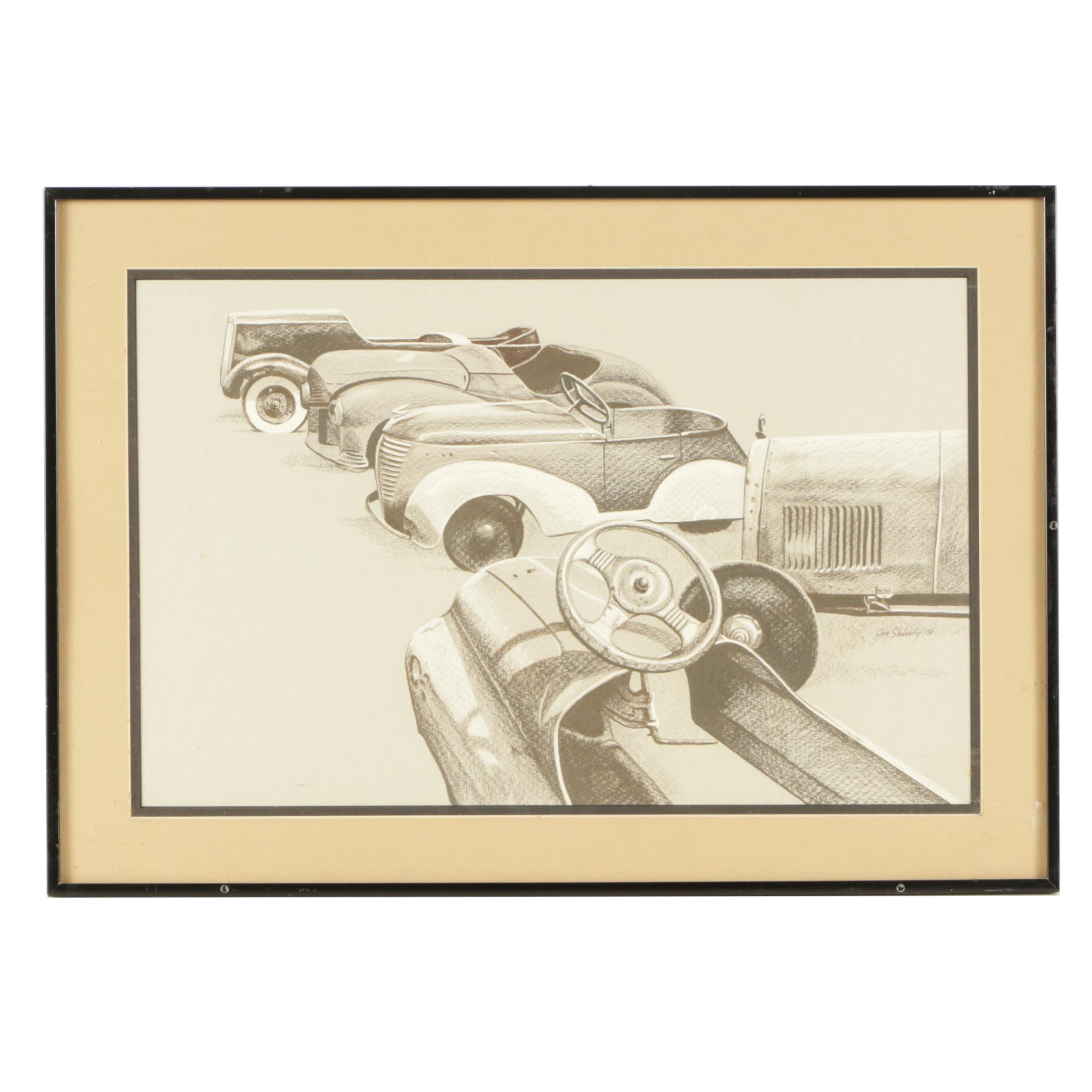 Guy Shively Colored Pencil Drawing on Paper "Buddy's Lineup"