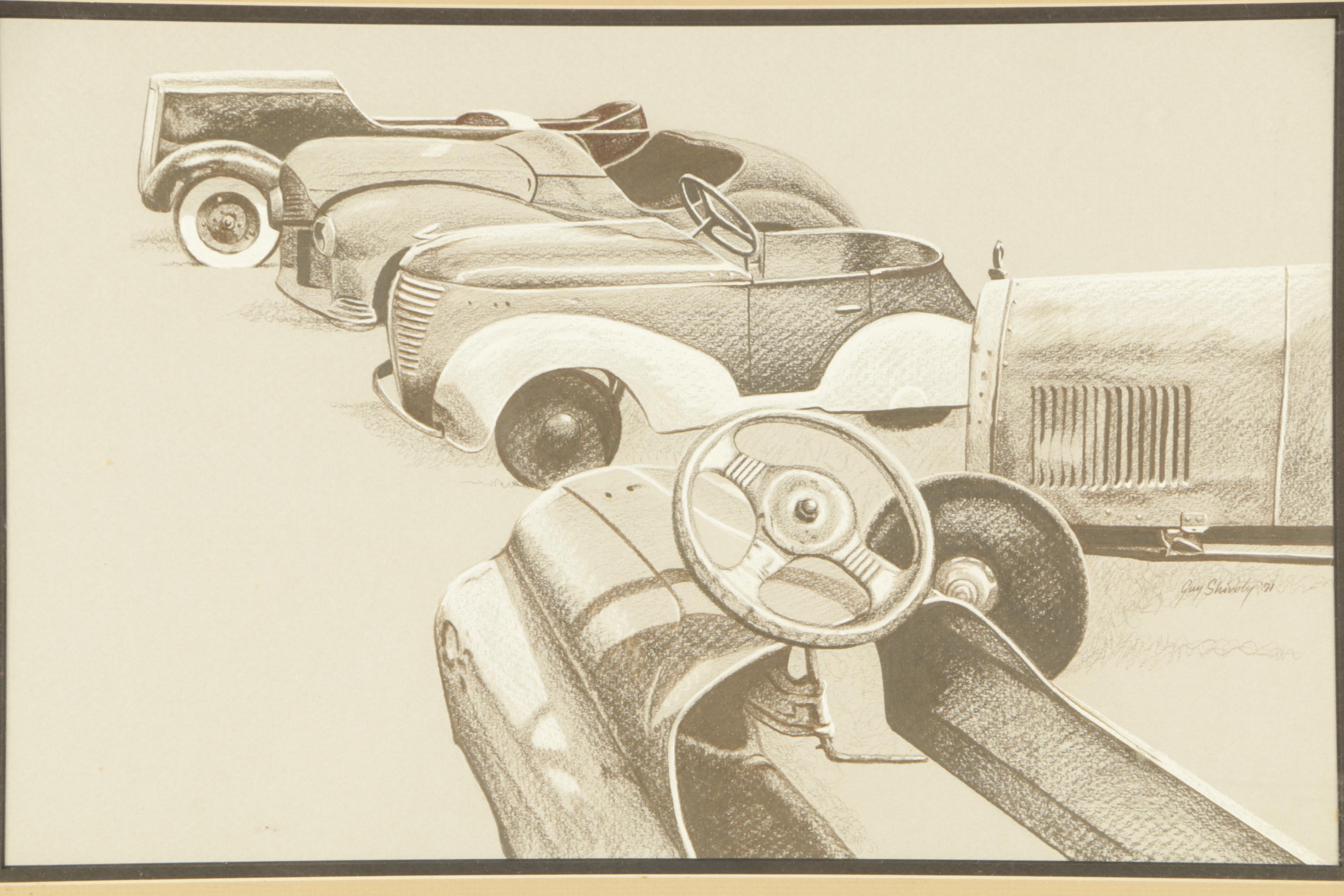 Guy Shively Colored Pencil Drawing on Paper "Buddy's Lineup"