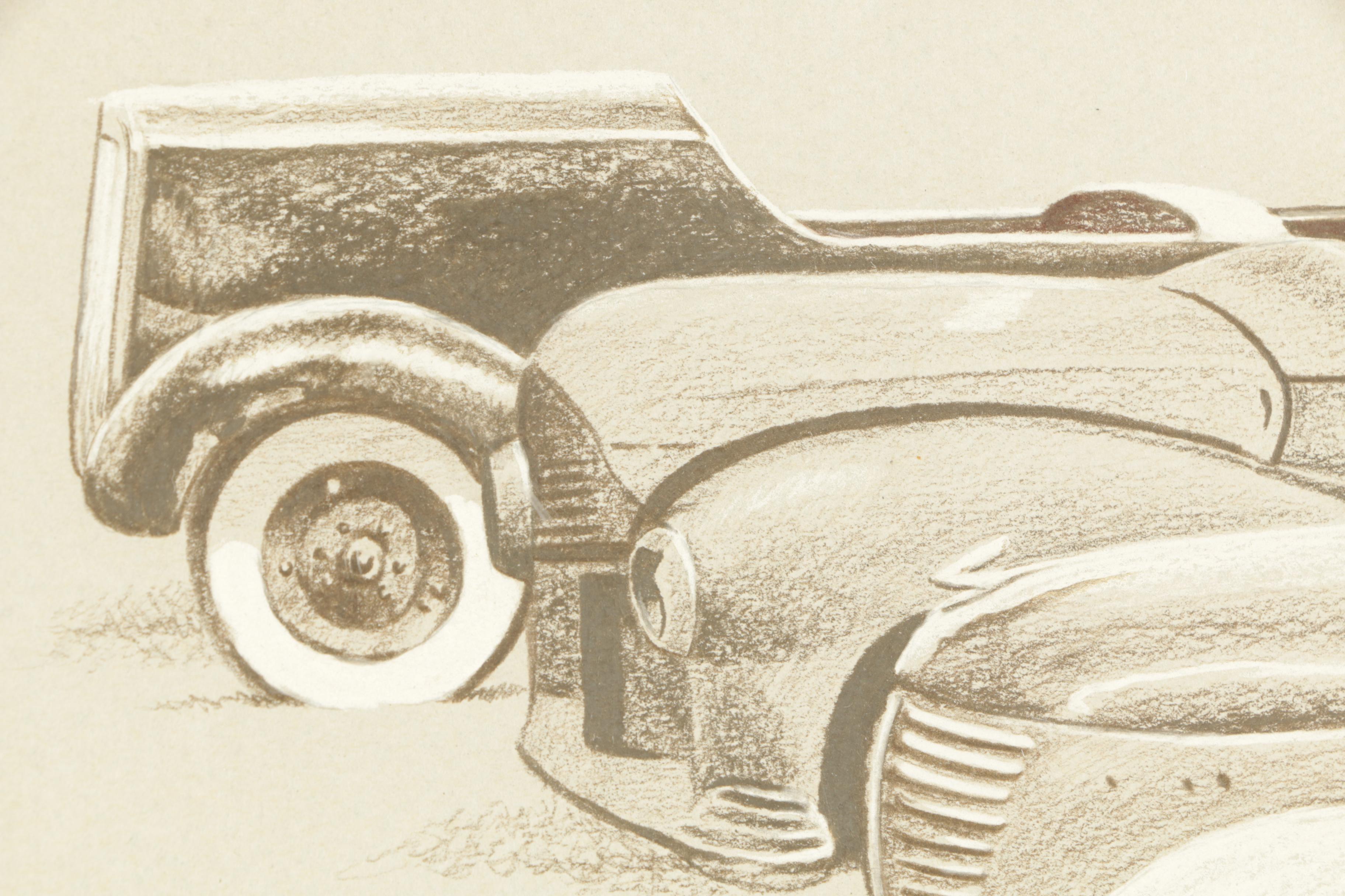 Guy Shively Colored Pencil Drawing on Paper "Buddy's Lineup"