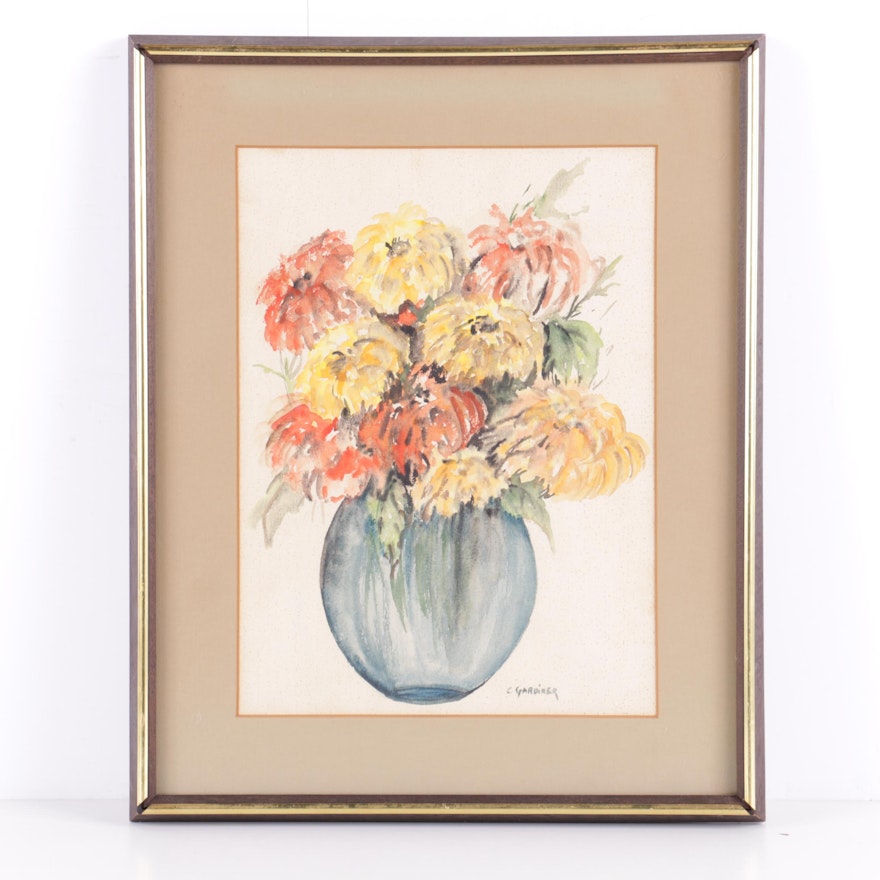 C. Gardiner Watercolor Painting on Paper of a Floral Bouquet