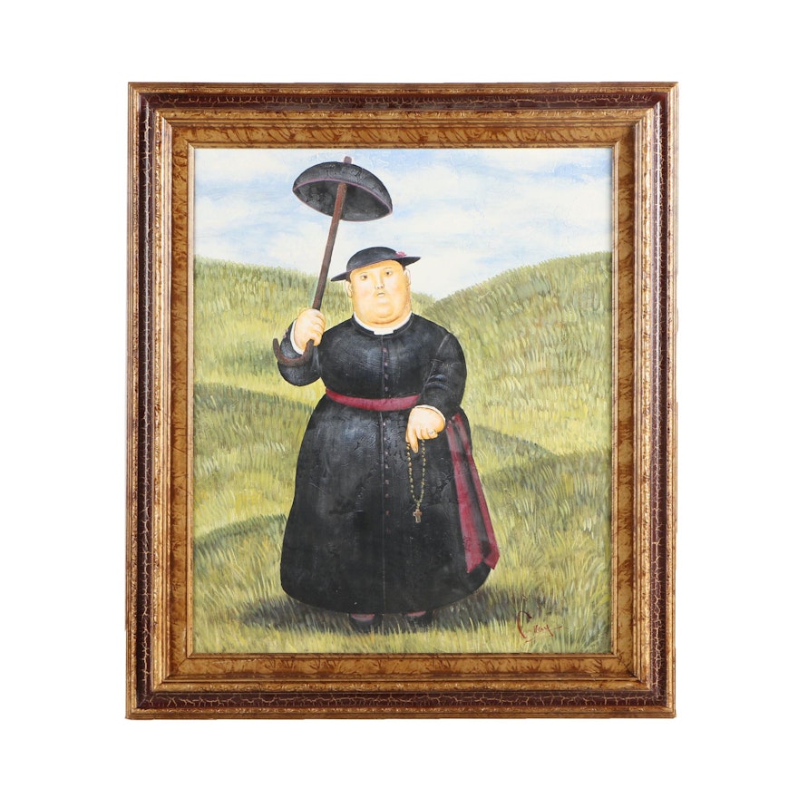 Copy Oil Painting After Fernando Botero's "Walk in the Hills"